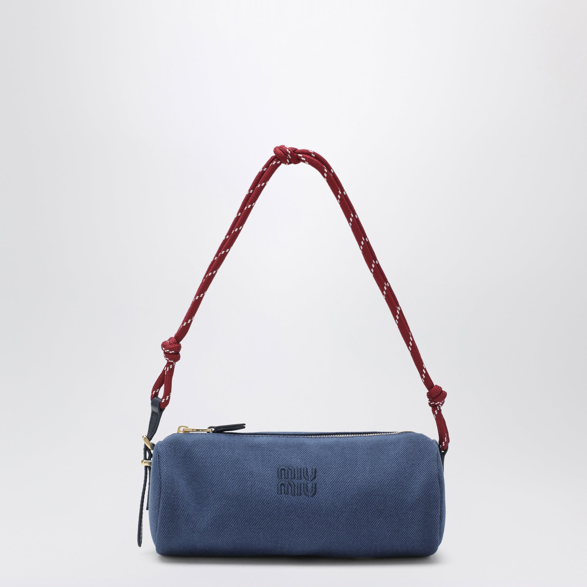 Cotton gabardine pouch in indigo and amaranth