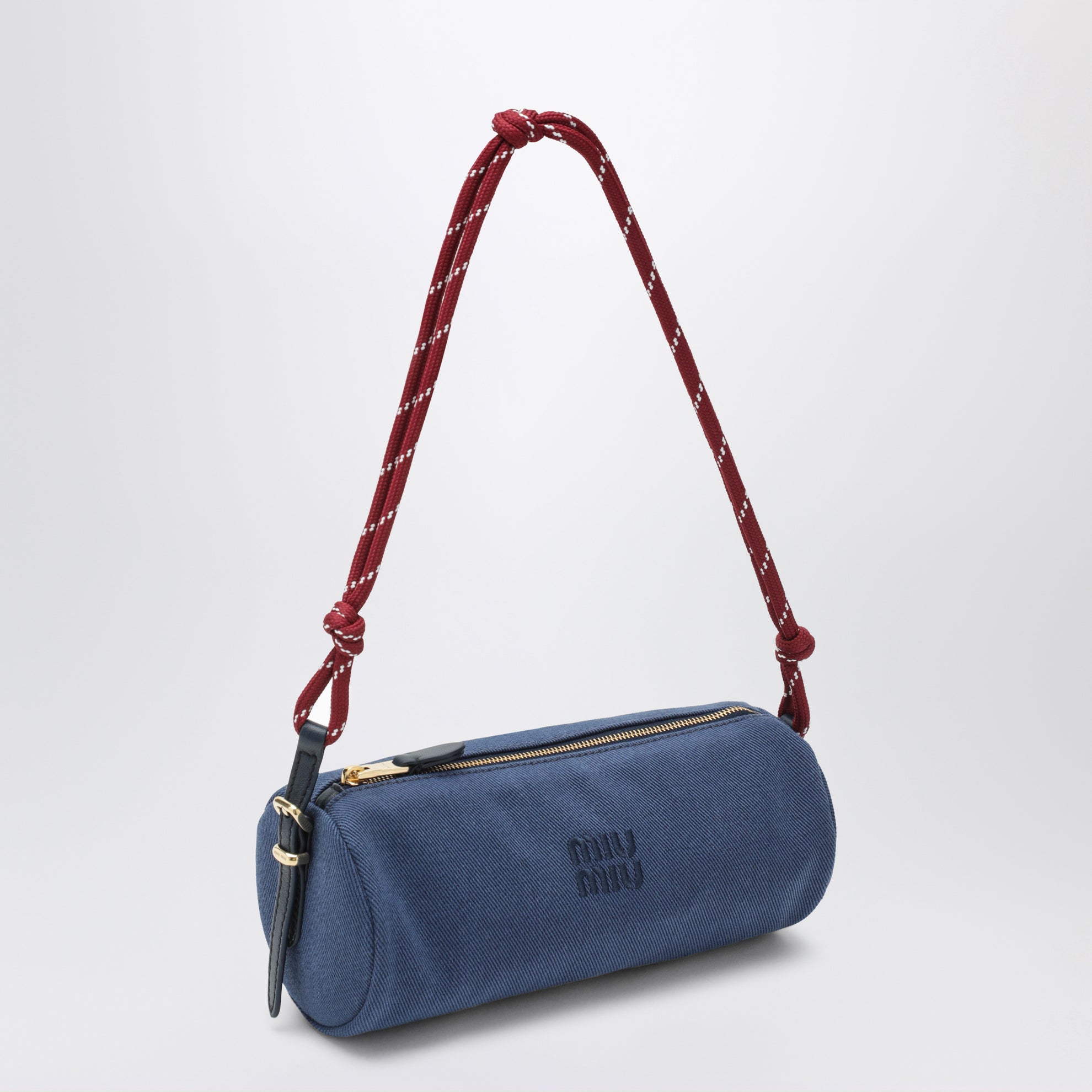 Cotton gabardine pouch in indigo and amaranth