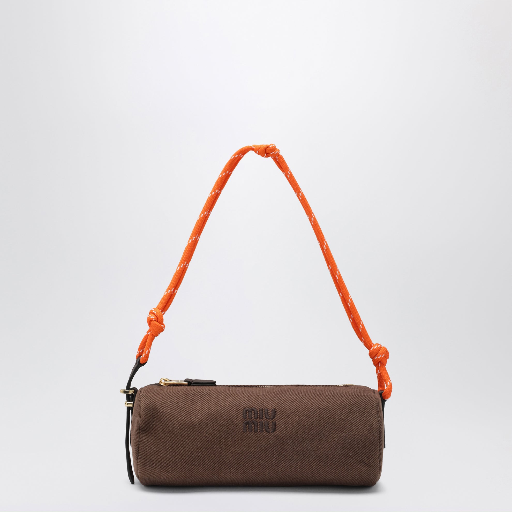 Pouch in gabardine di cotone cacao e arancio