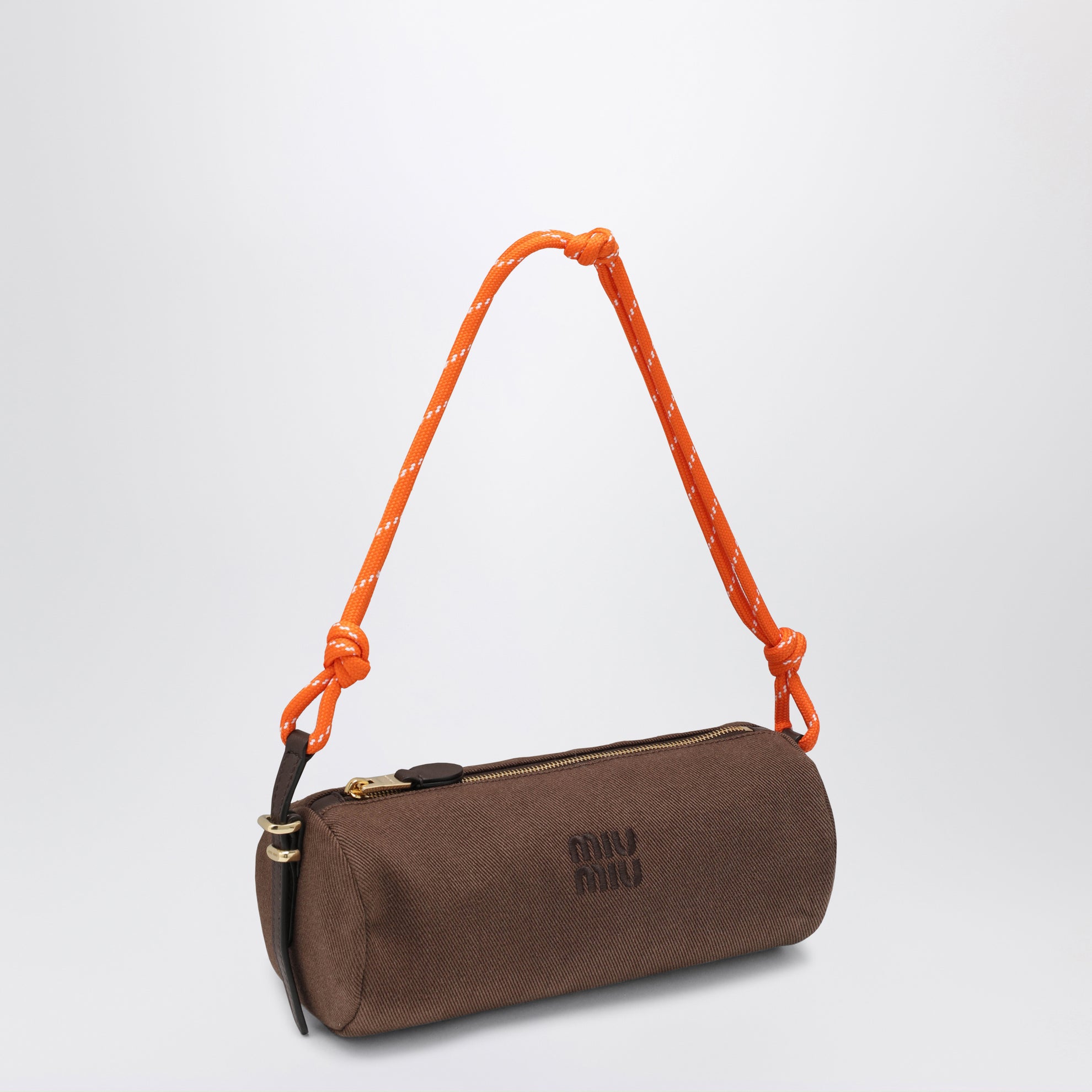 Pouch in gabardine di cotone cacao e arancio