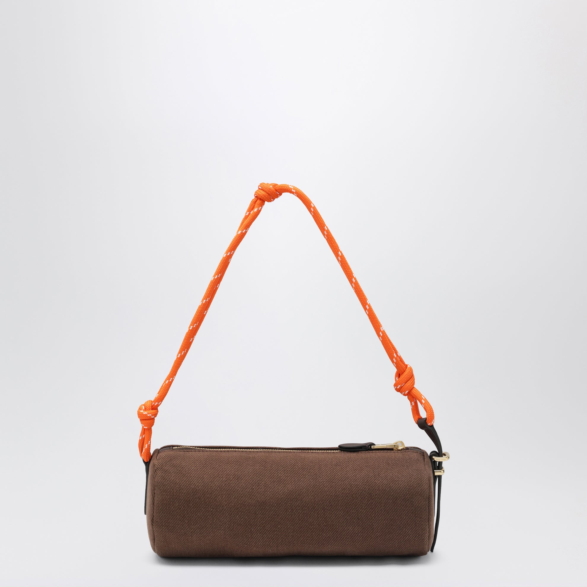 Pouch in gabardine di cotone cacao e arancio