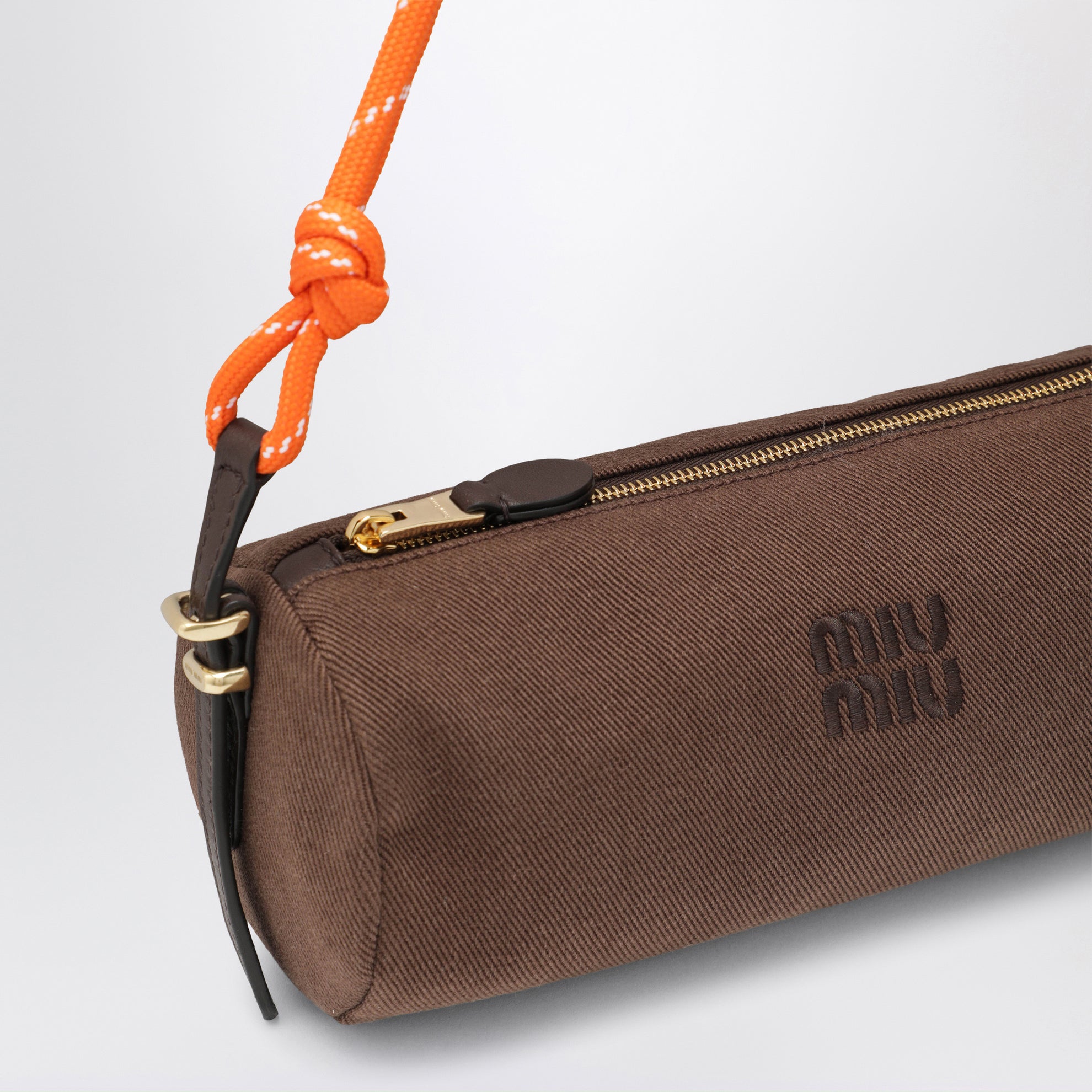 Pouch in gabardine di cotone cacao e arancio