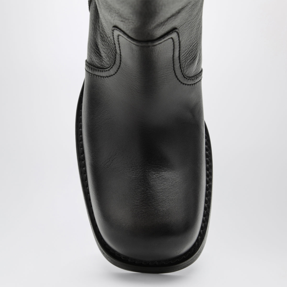 Anthracite grey leather boots with embroidery
