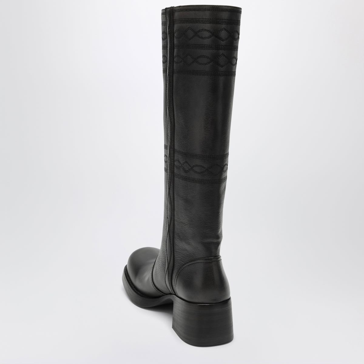 Anthracite grey leather boots with embroidery
