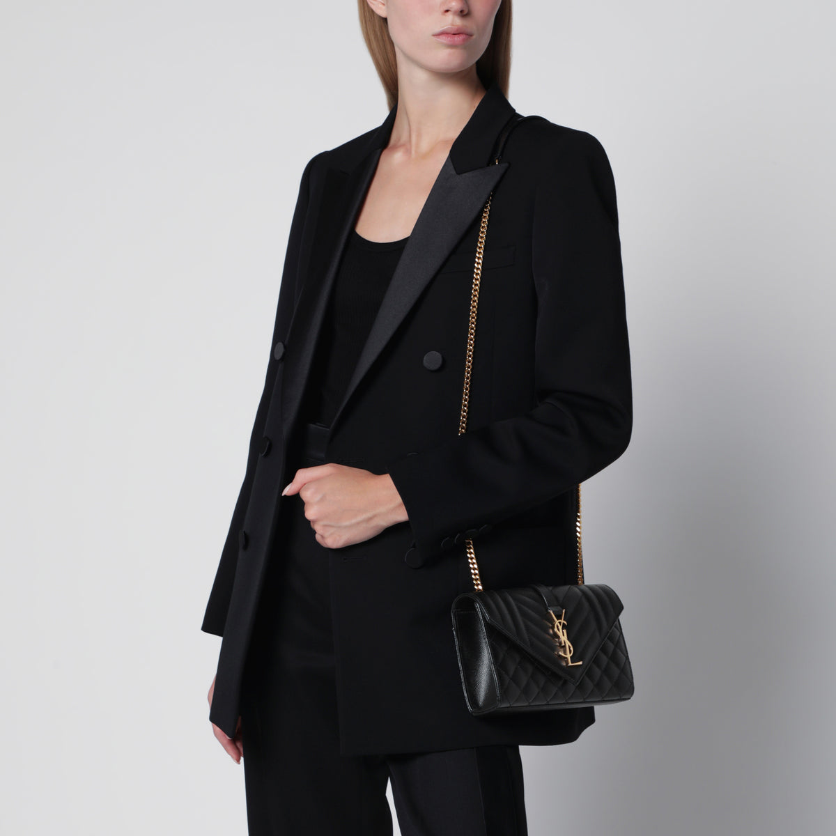 Small Envelope flap bag in quilted leather, black