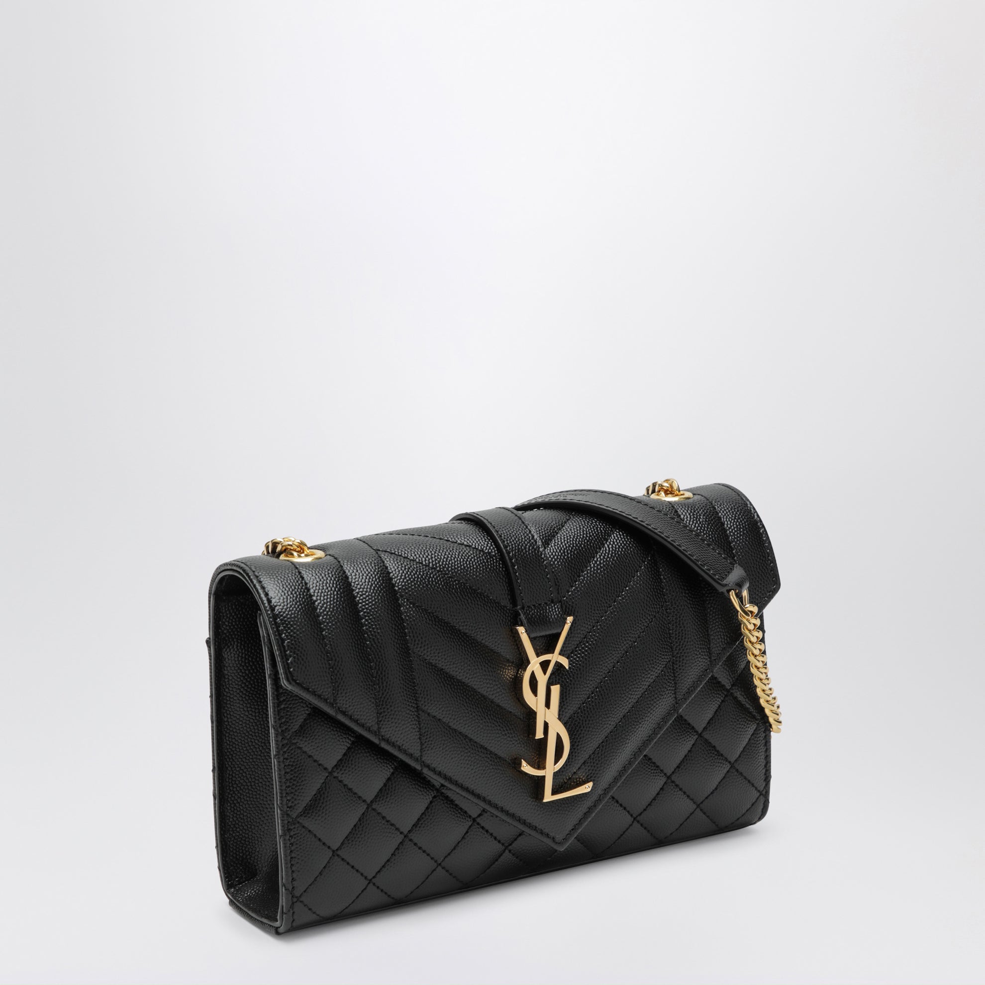Small Envelope flap bag in quilted leather, black