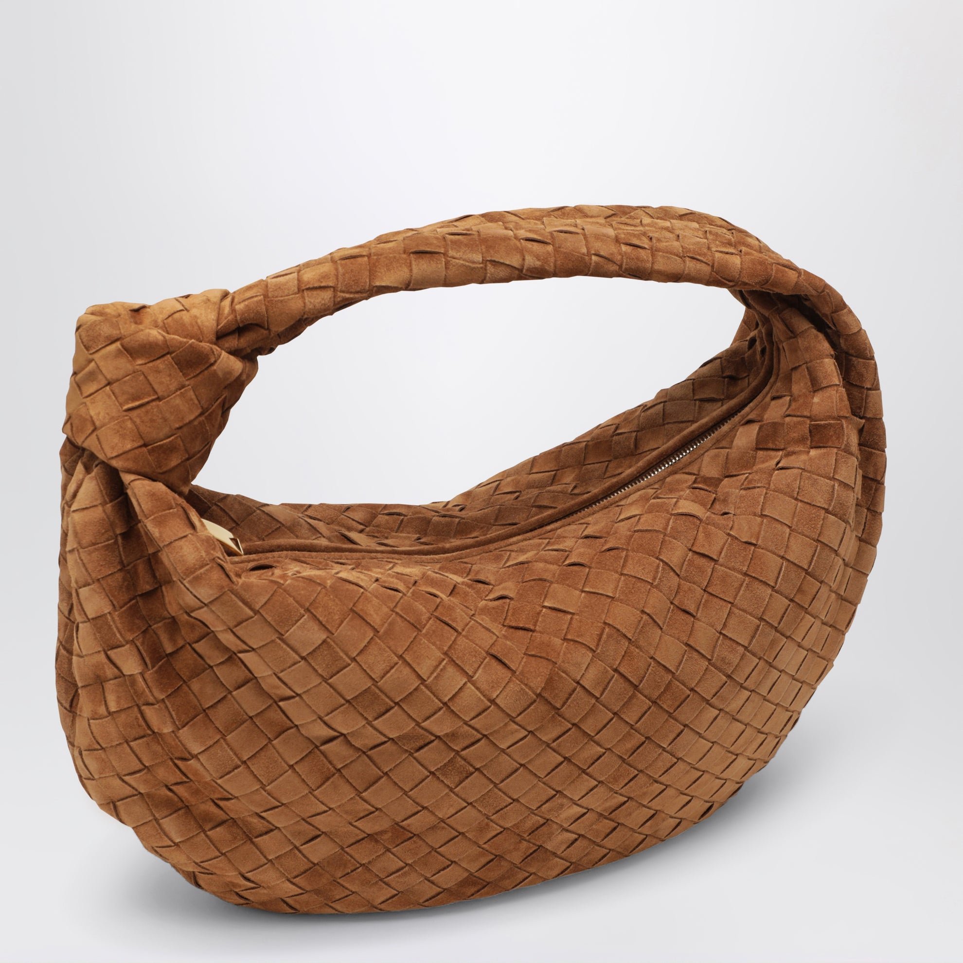 Sac Jodie en daim Intrecciato couleur ambre
