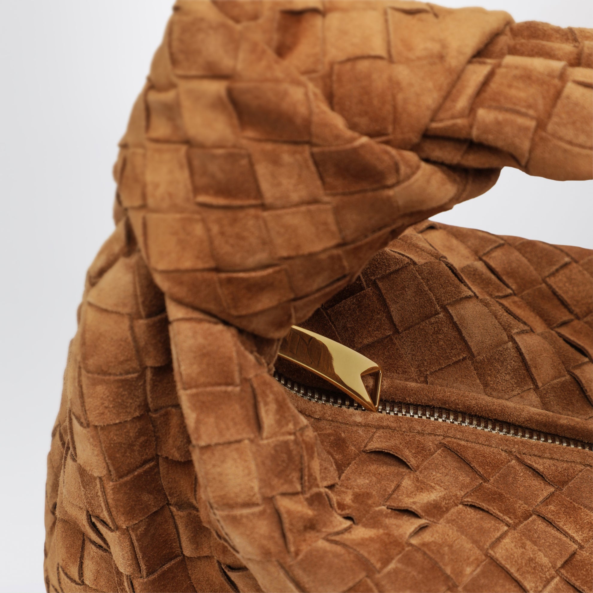 Sac Jodie en daim Intrecciato couleur ambre