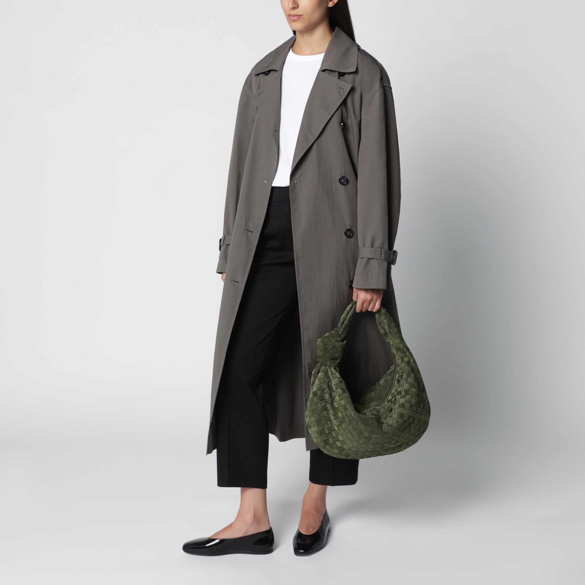 Borsa Jodie in suede Intrecciato verde scuro