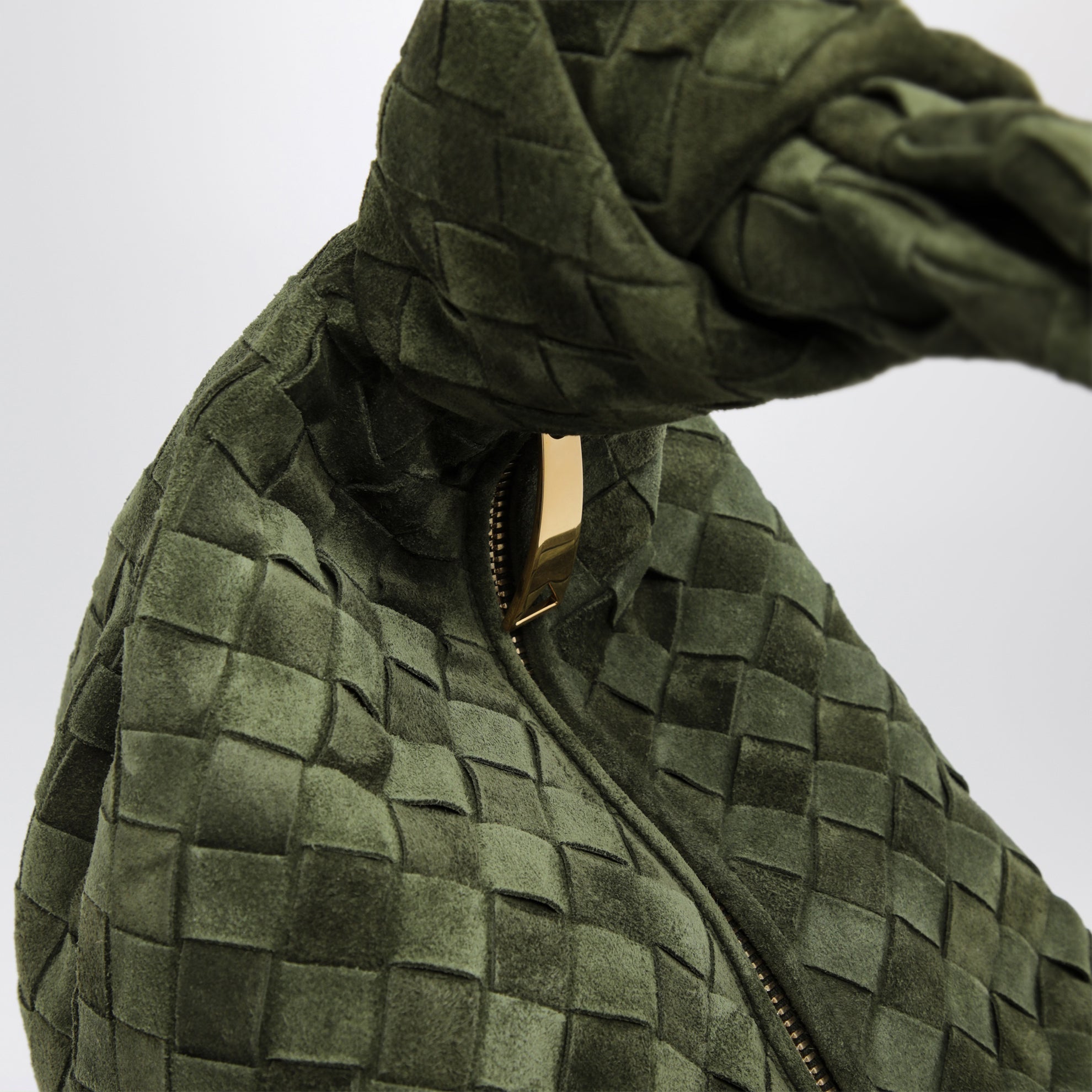 Borsa Jodie in suede Intrecciato verde scuro
