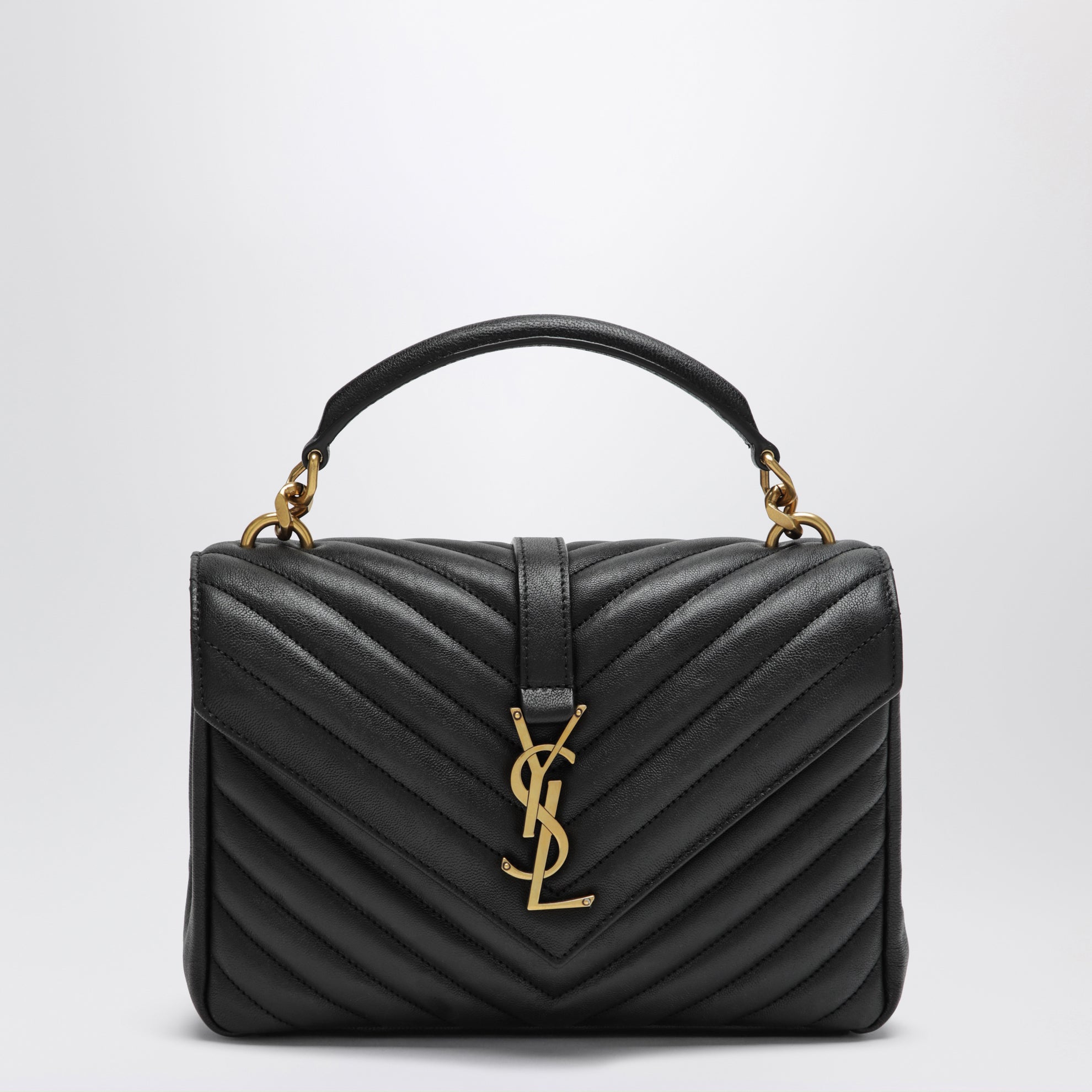 Sac College moyen en cuir matelassé noir