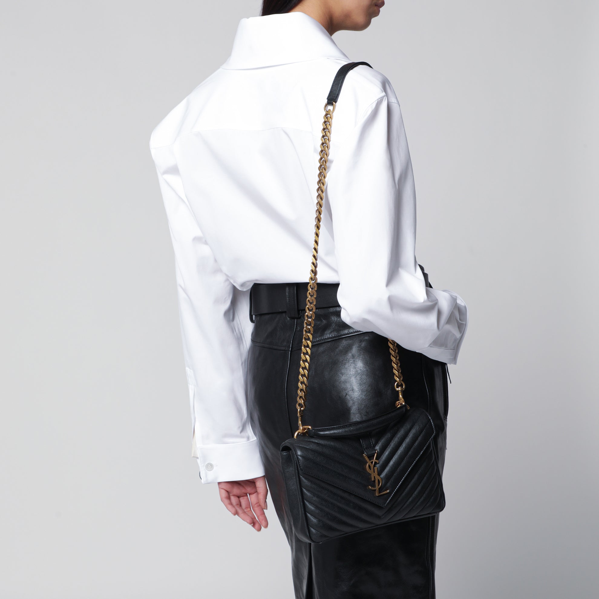 Sac College moyen en cuir matelassé noir