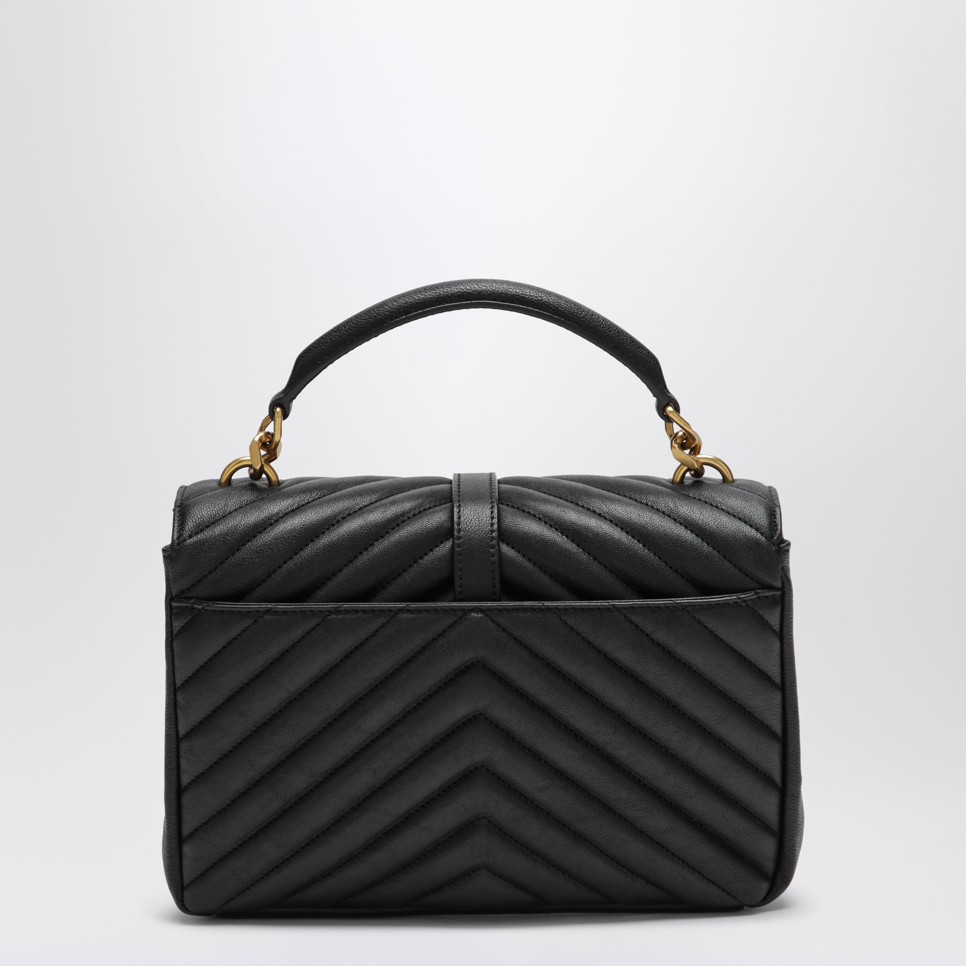 Sac College moyen en cuir matelassé noir