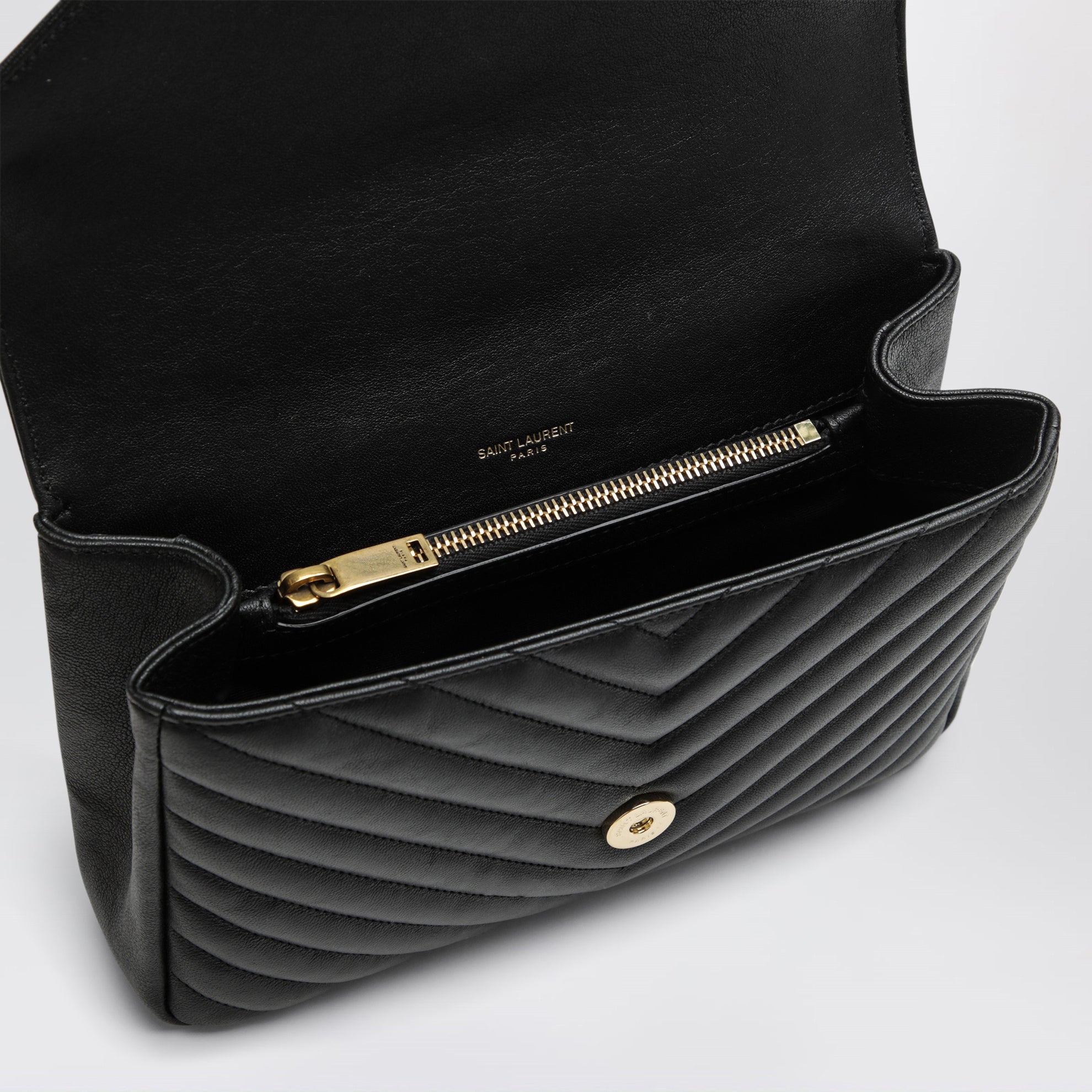 Sac College moyen en cuir matelassé noir