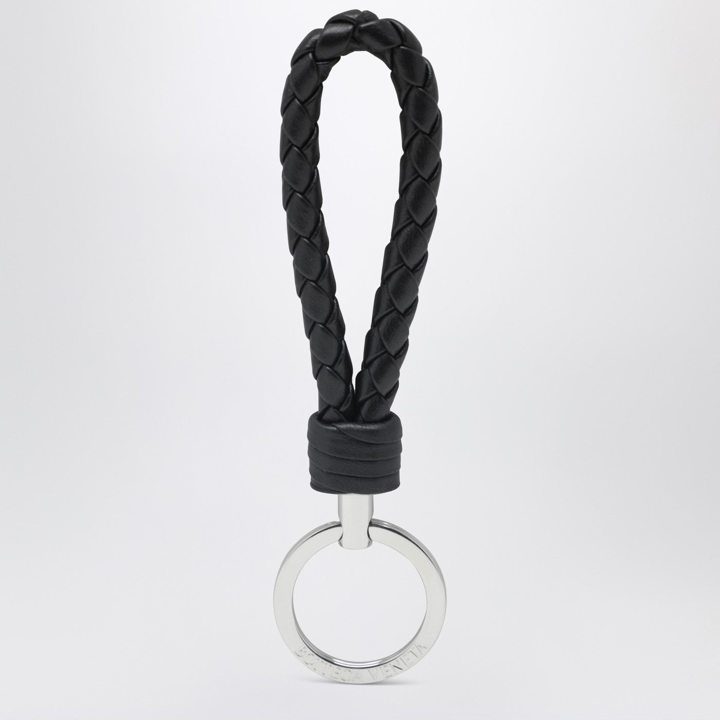 Black Intrecciato leather key ring