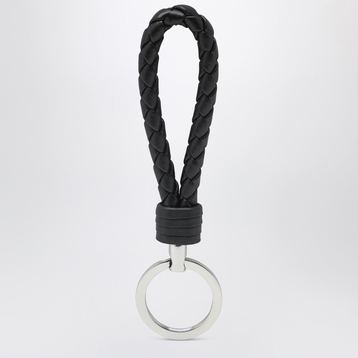 Black Intrecciato leather key ring