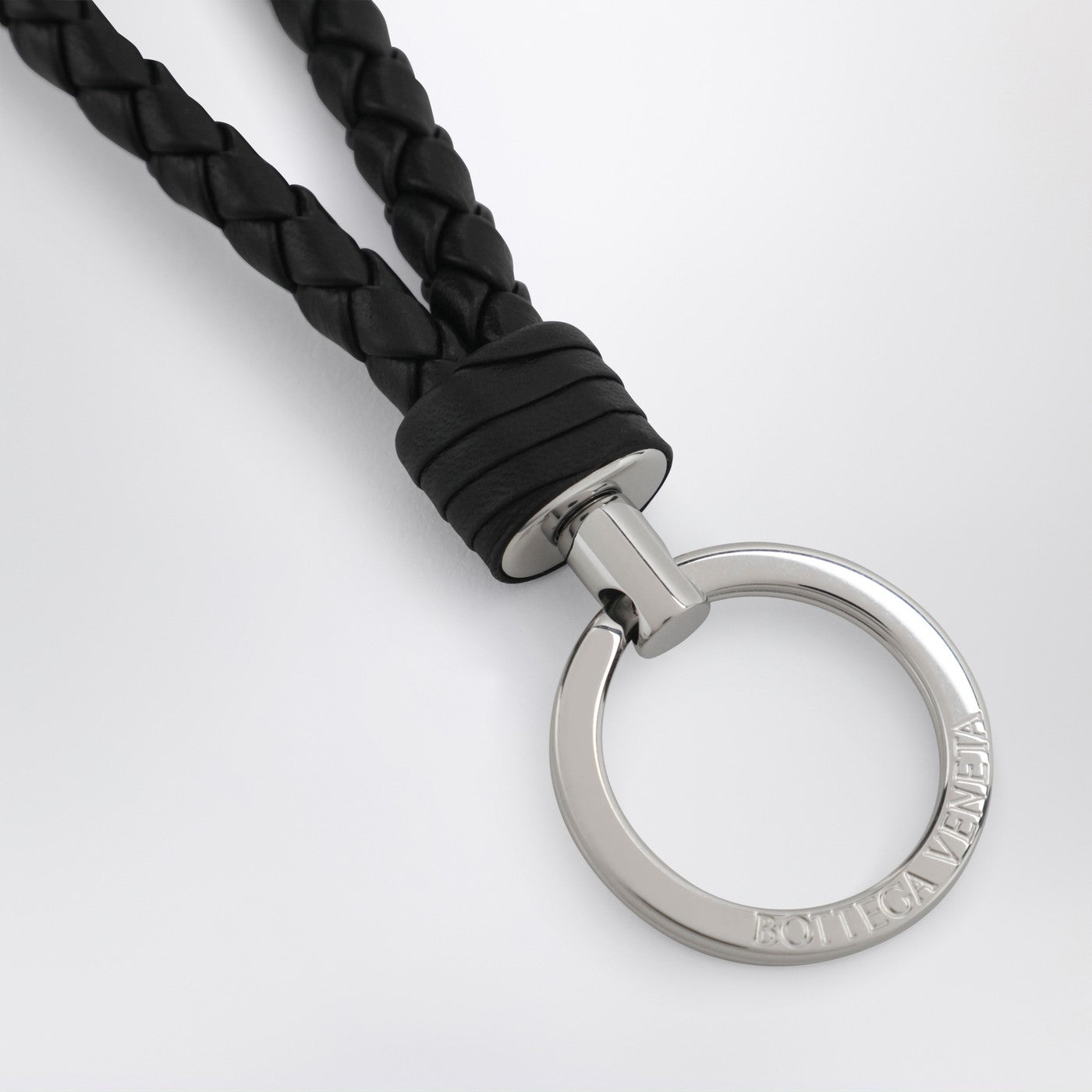 Black Intrecciato leather key ring