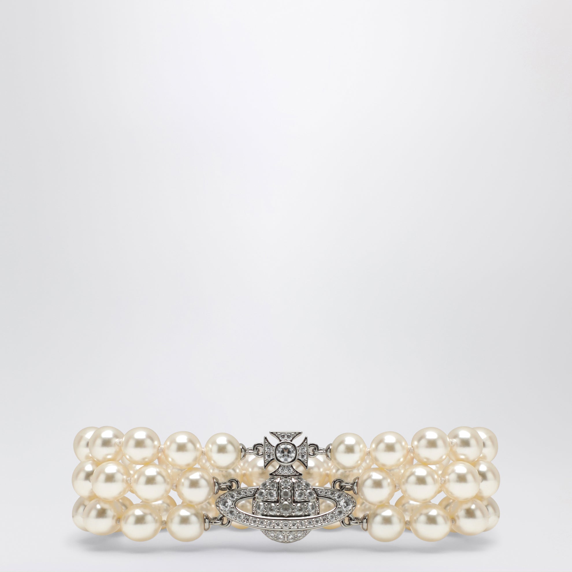Bracciale Orb platino a tre giri con perle