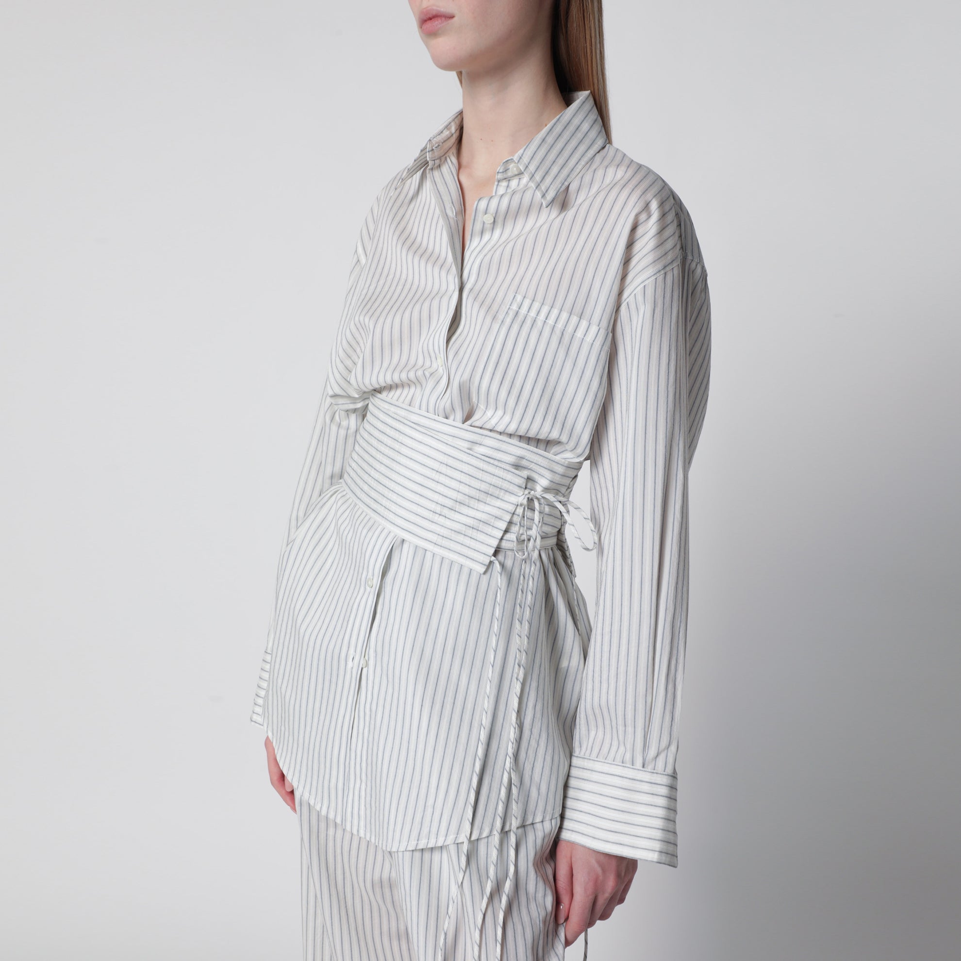 Silk striped shirt with belt