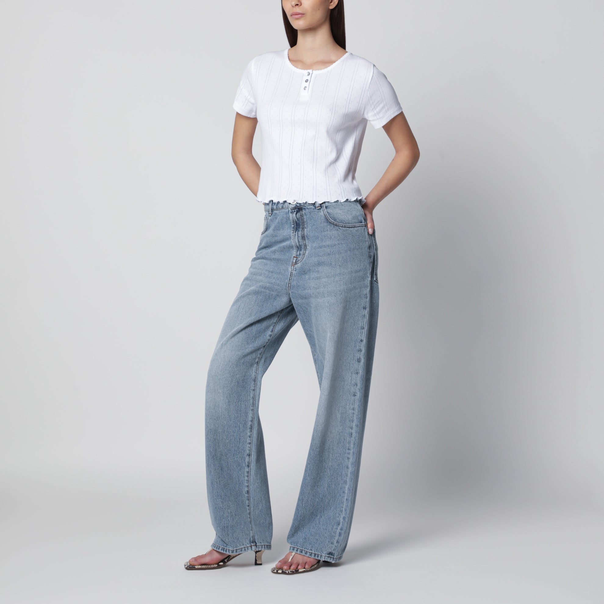 Weißes Cropped-Baumwoll-T-Shirt