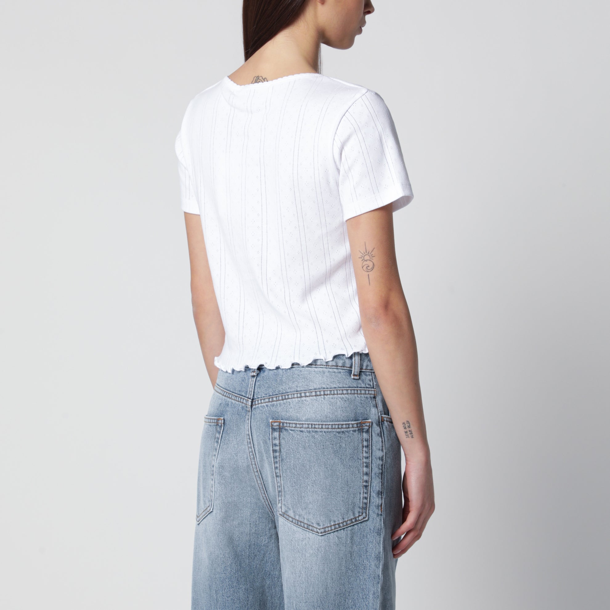 Weißes Cropped-Baumwoll-T-Shirt