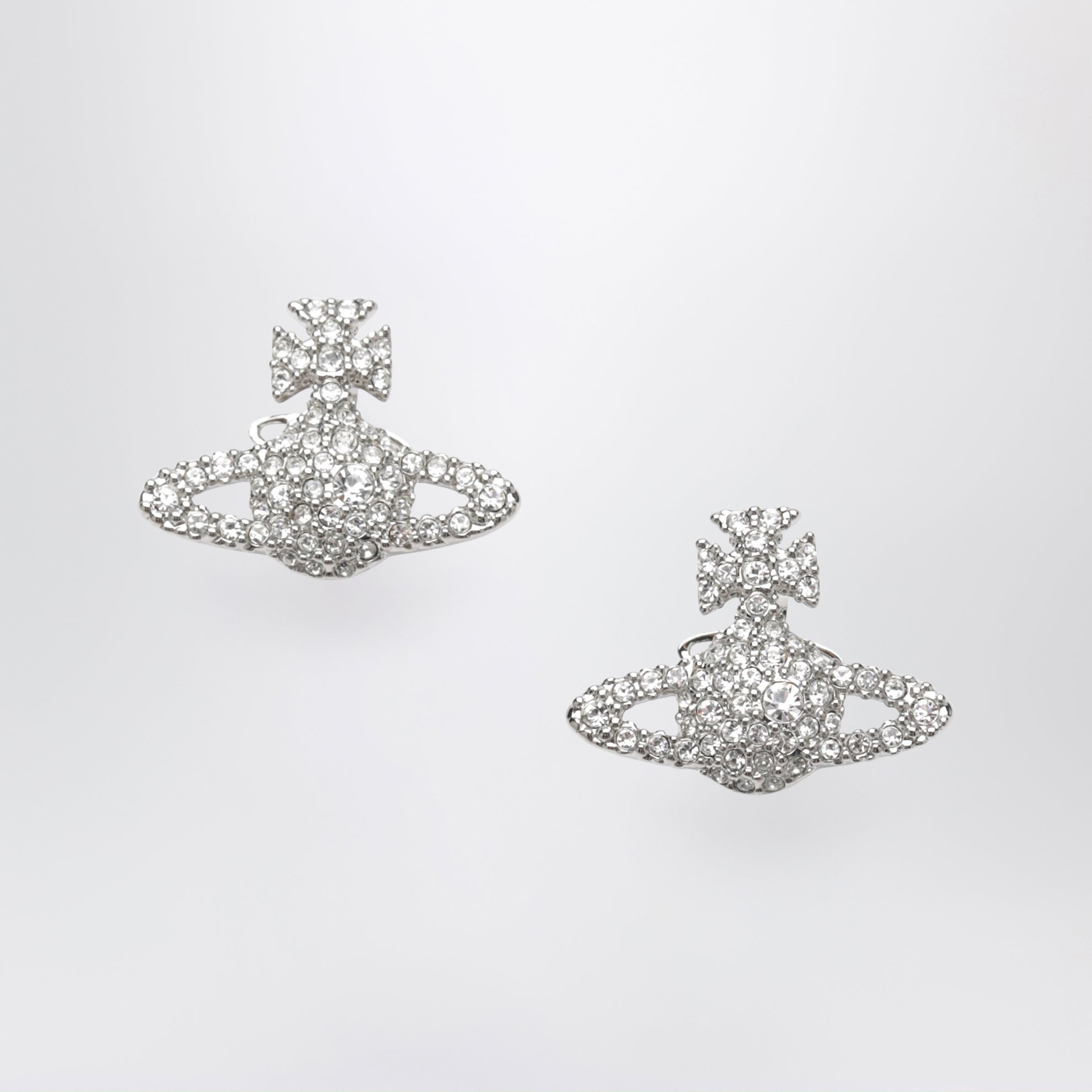 Stud earrings Grace Bas Relief with crystals in brass