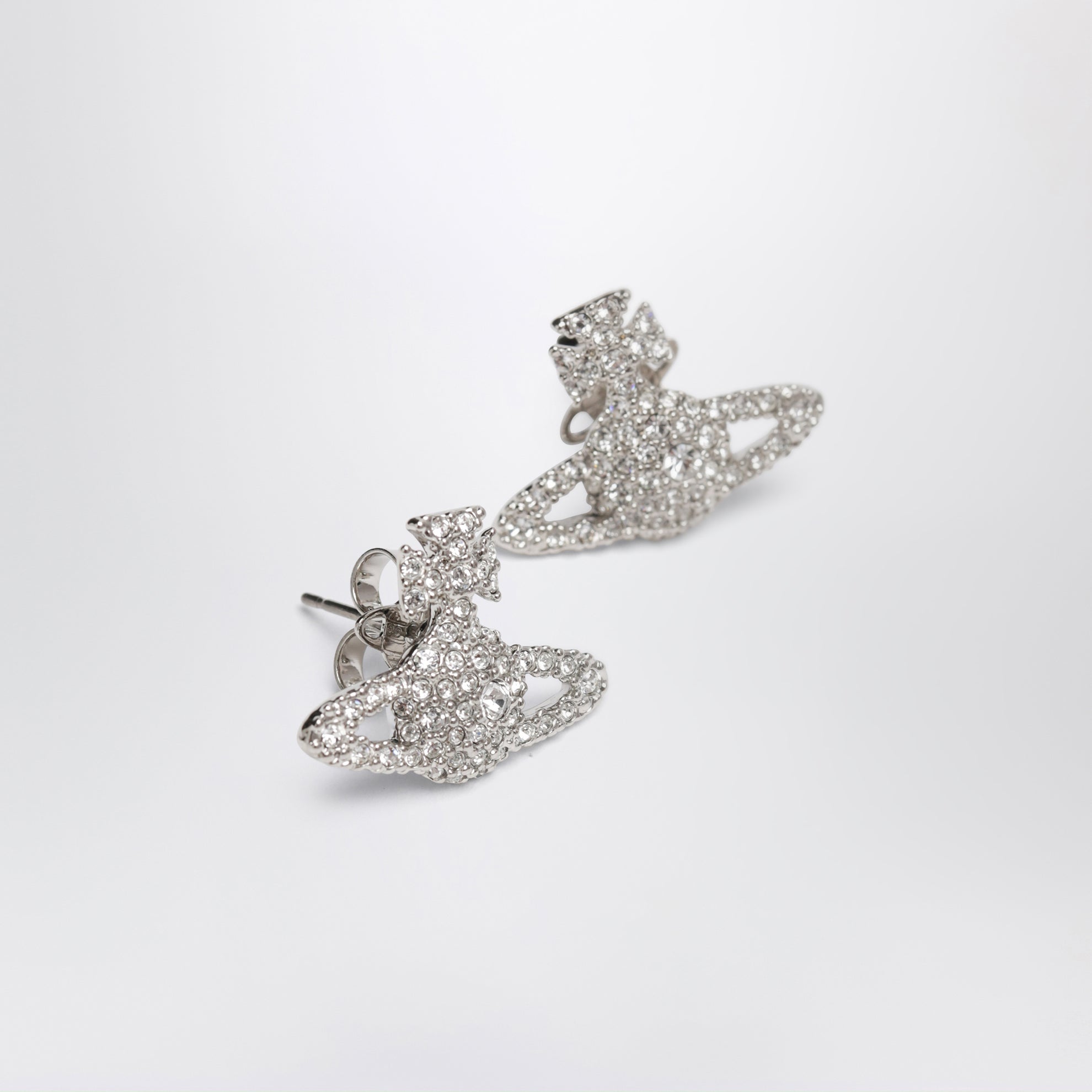 Stud earrings Grace Bas Relief with crystals in brass