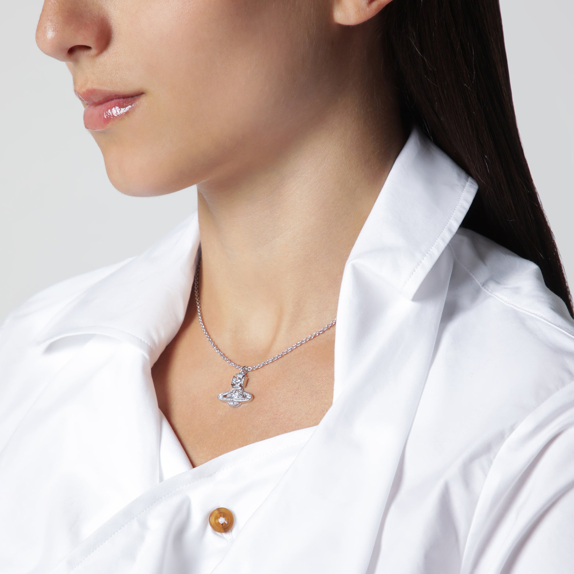 Orb pendant necklace in platinum with crystals