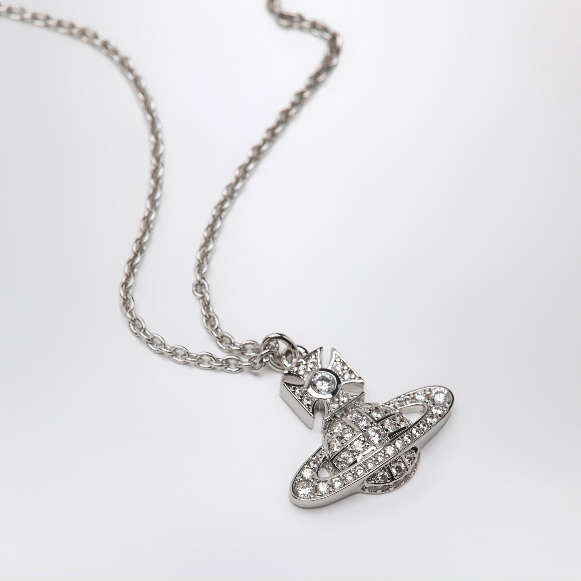 Orb pendant necklace in platinum with crystals