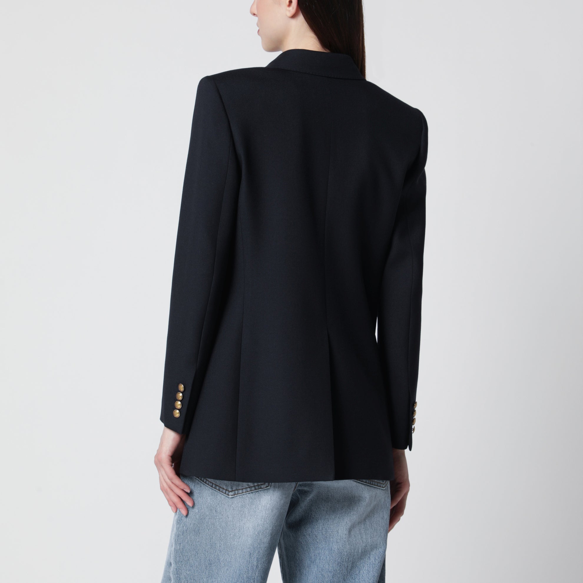 Doppelreihige Wollgabardine-Jacke in Dunkelblau