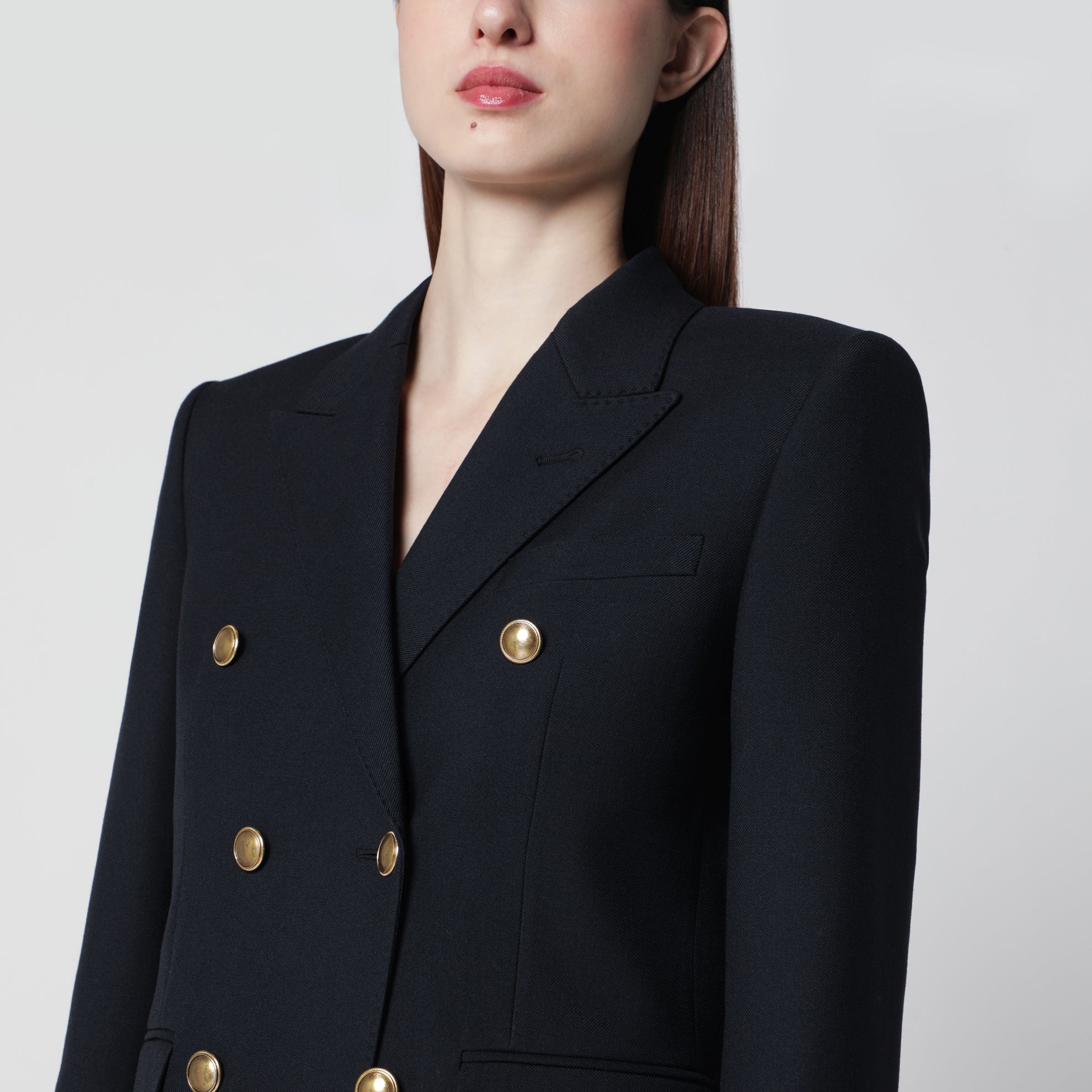 Doppelreihige Wollgabardine-Jacke in Dunkelblau