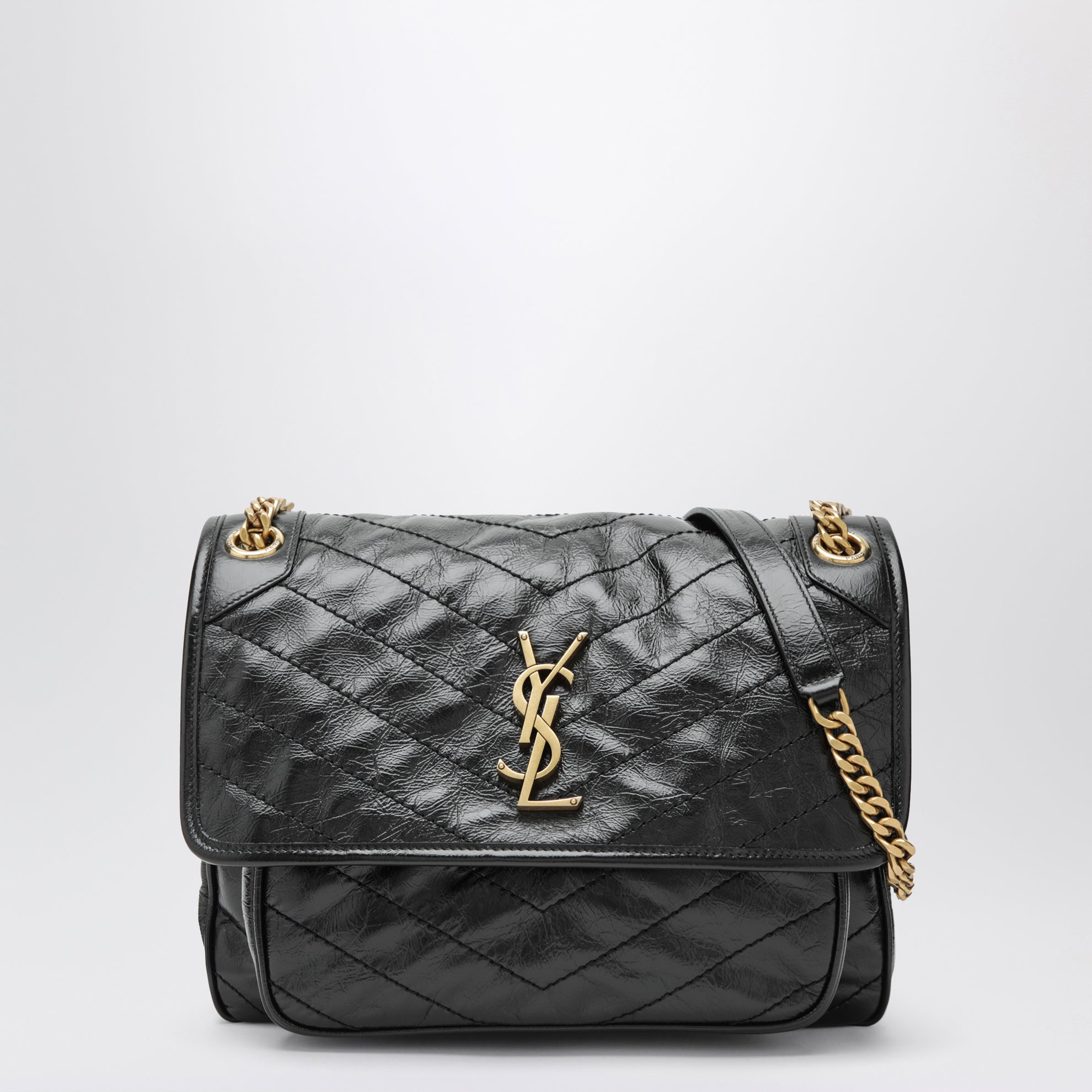 Borsa Niki media trapuntata in pelle vintage nera
