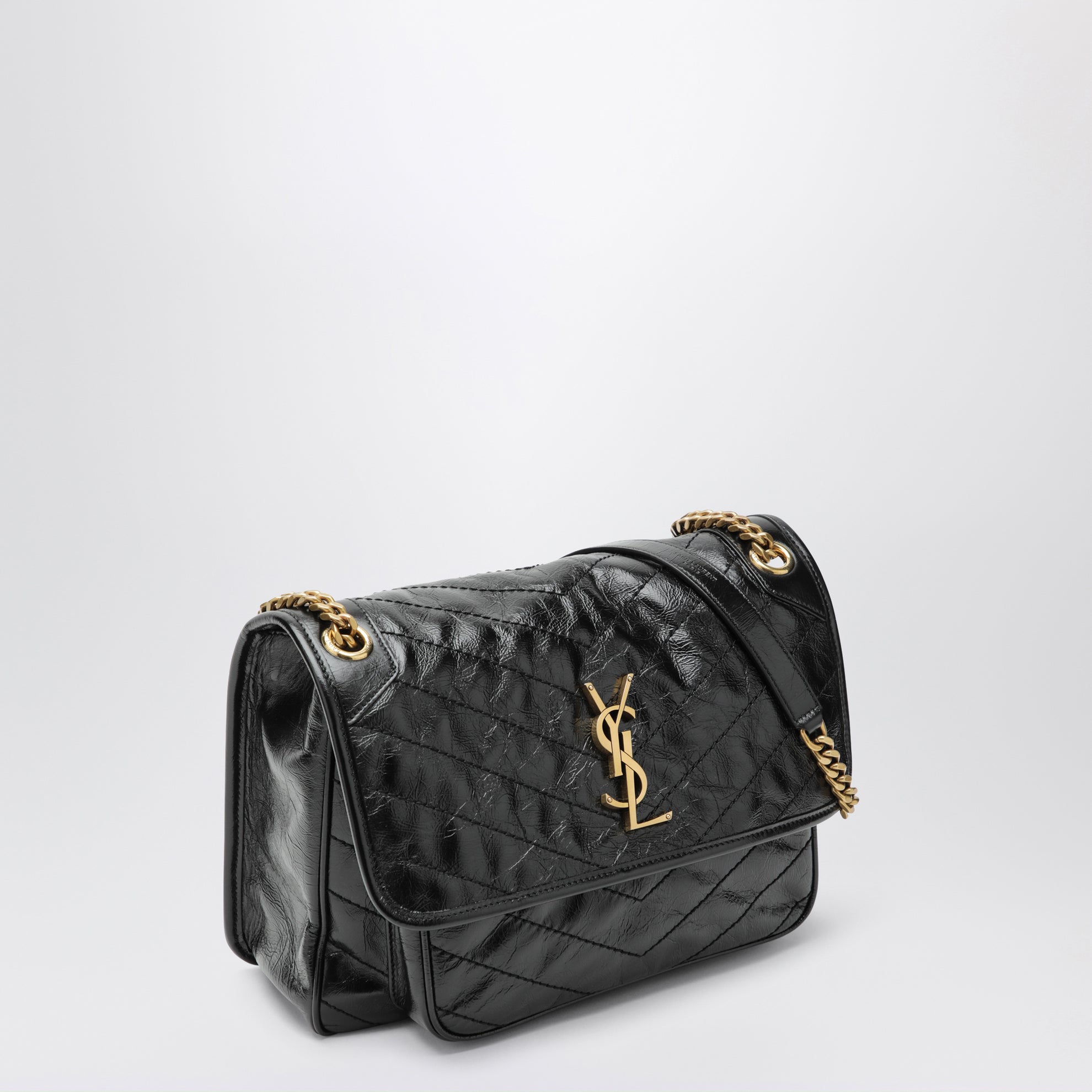 Borsa Niki media trapuntata in pelle vintage nera