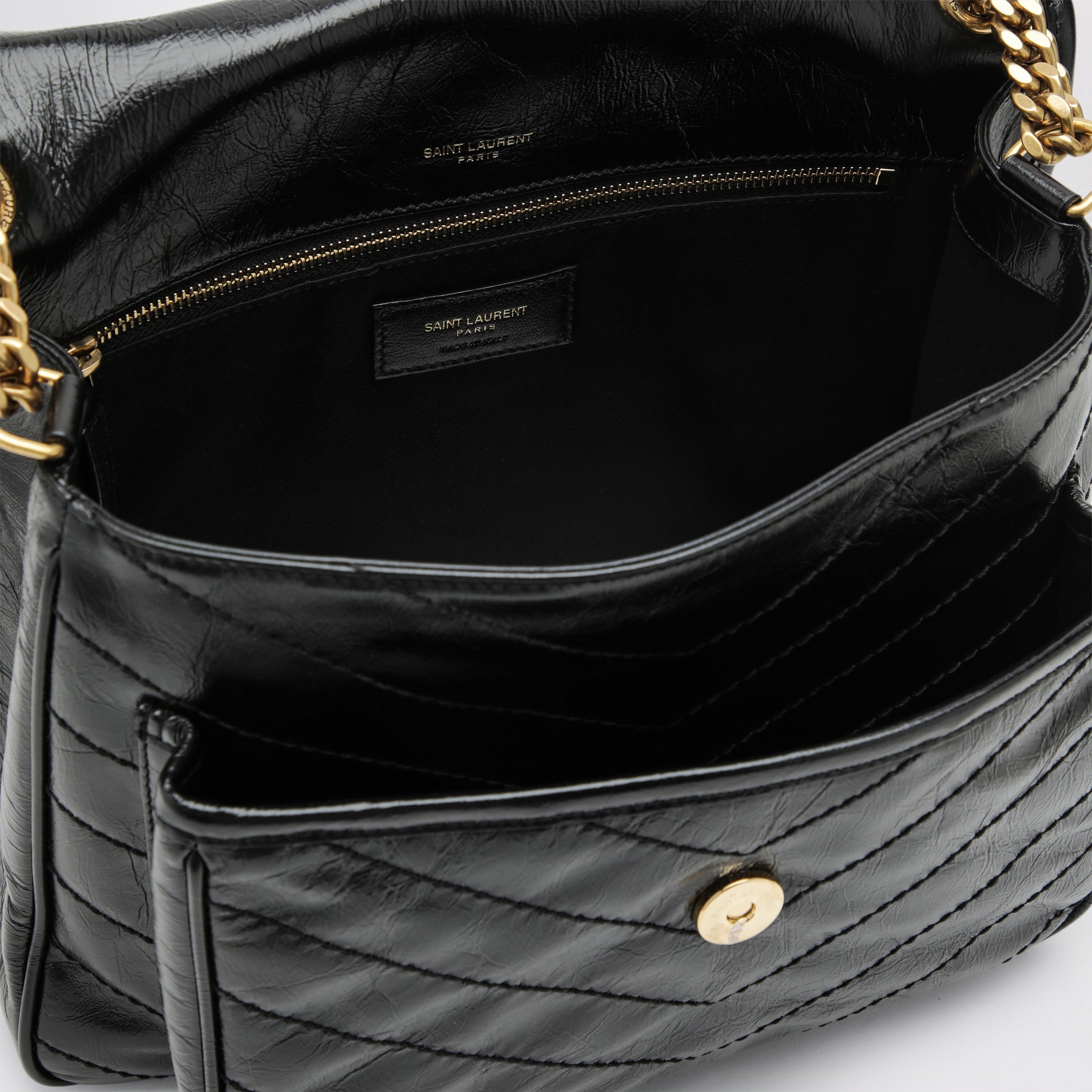 Borsa Niki media trapuntata in pelle vintage nera