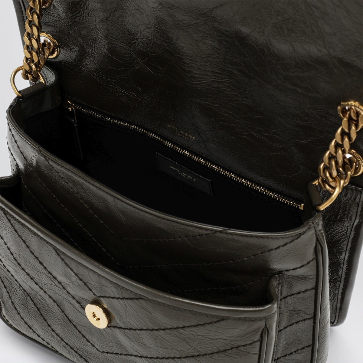 Mittelgroße gesteppte Niki Tasche aus Vintage-Leder in Light Musk