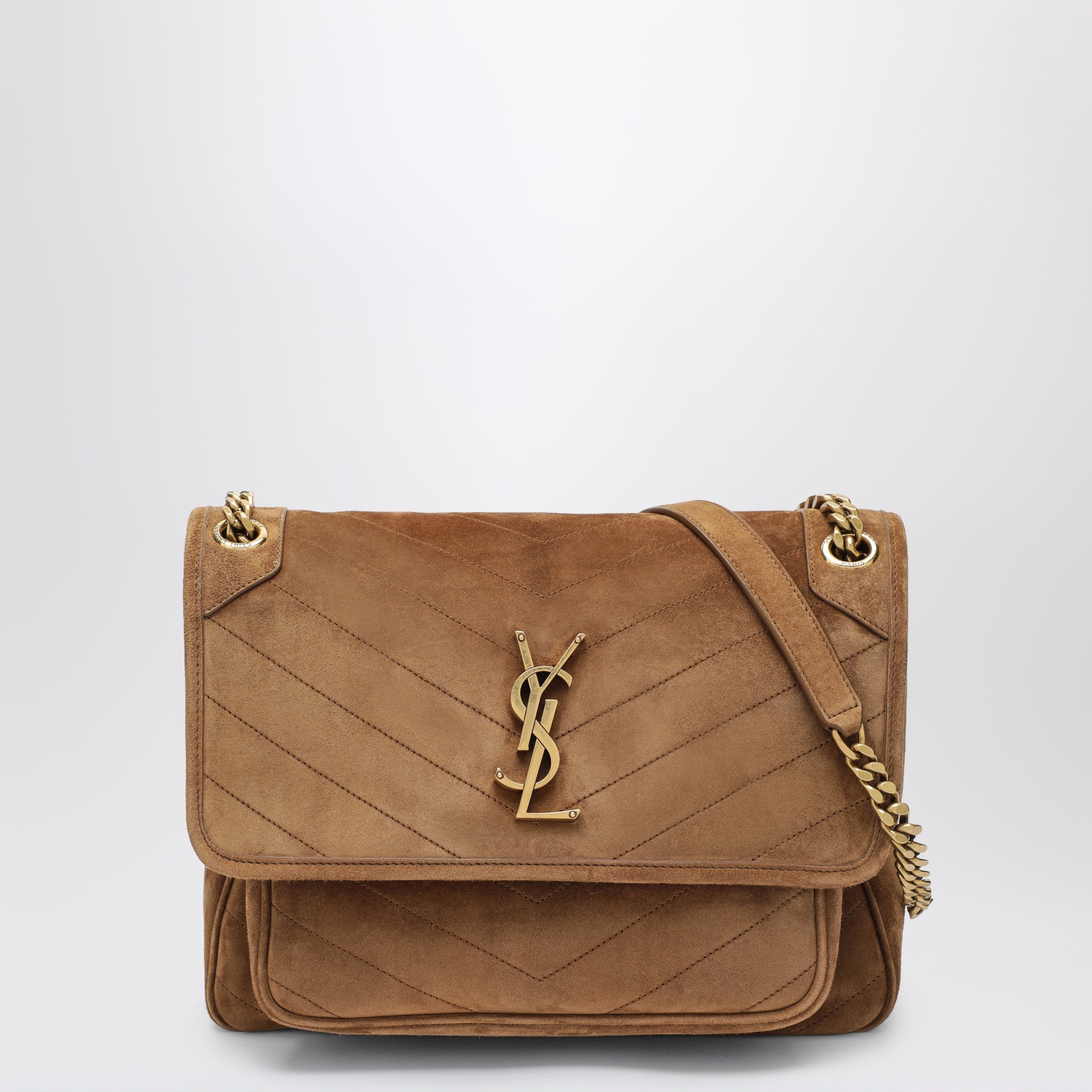 Mittelgroße Niki Tasche aus Veloursleder in Cognac Caramel