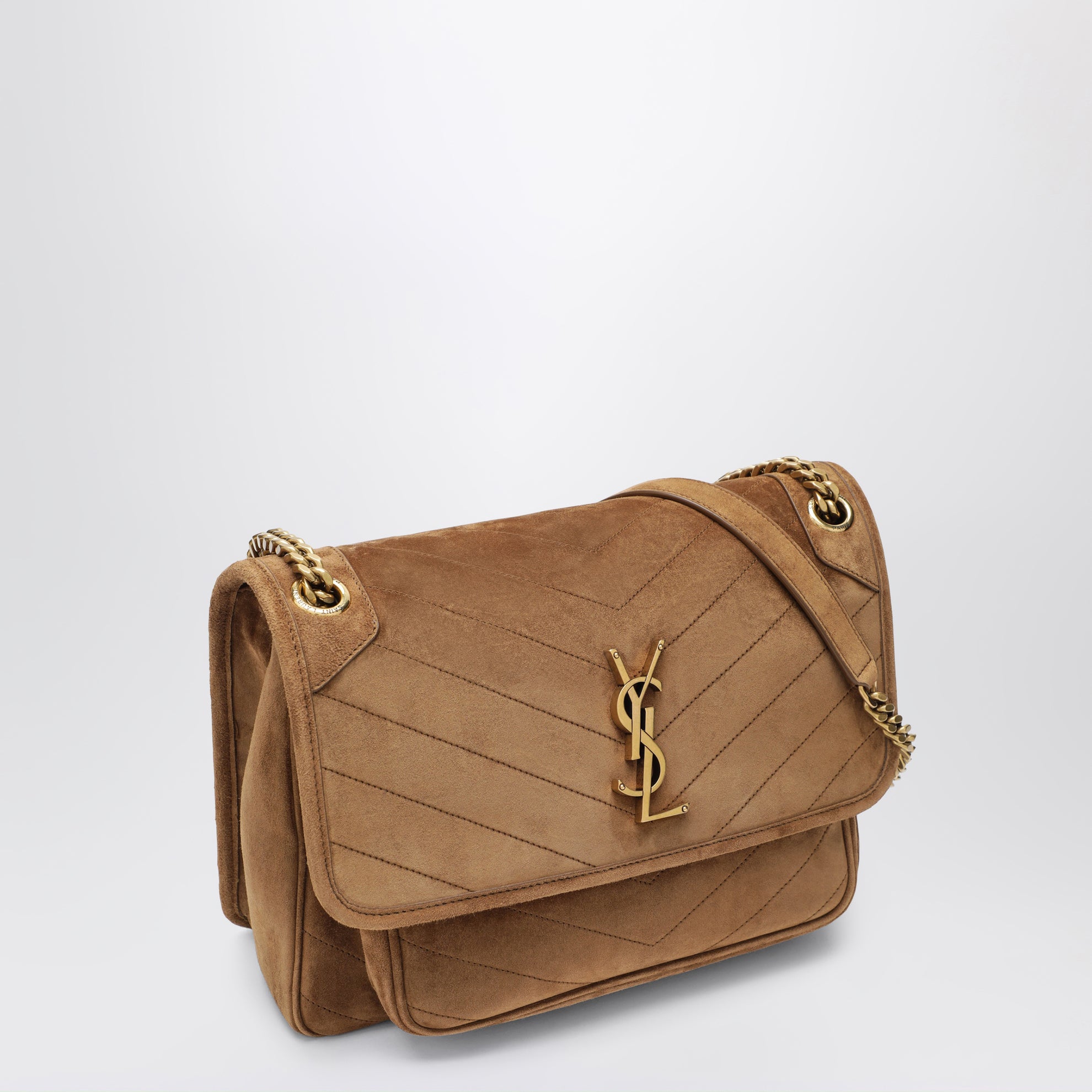 Mittelgroße Niki Tasche aus Veloursleder in Cognac Caramel