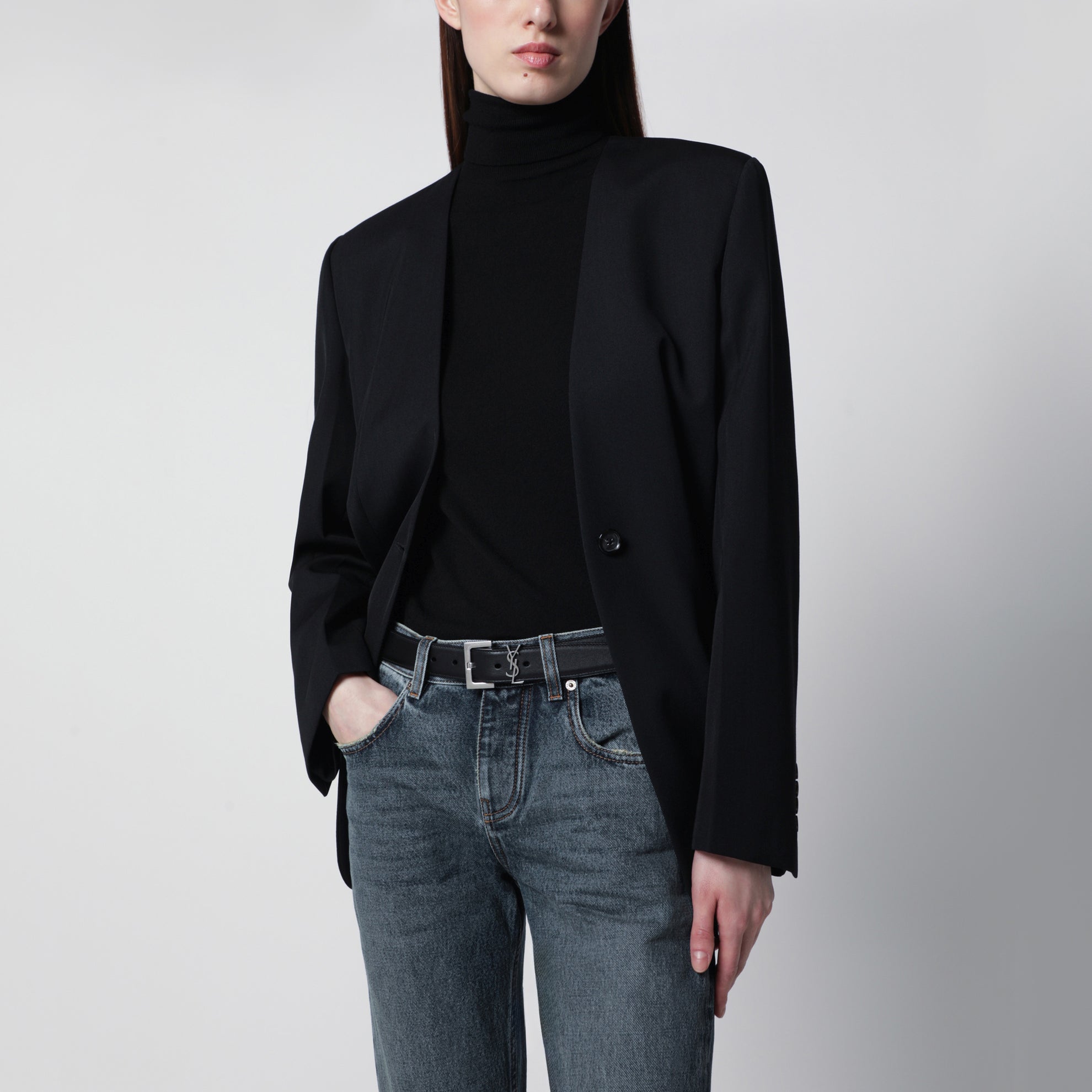 Cassandre black smooth leather belt