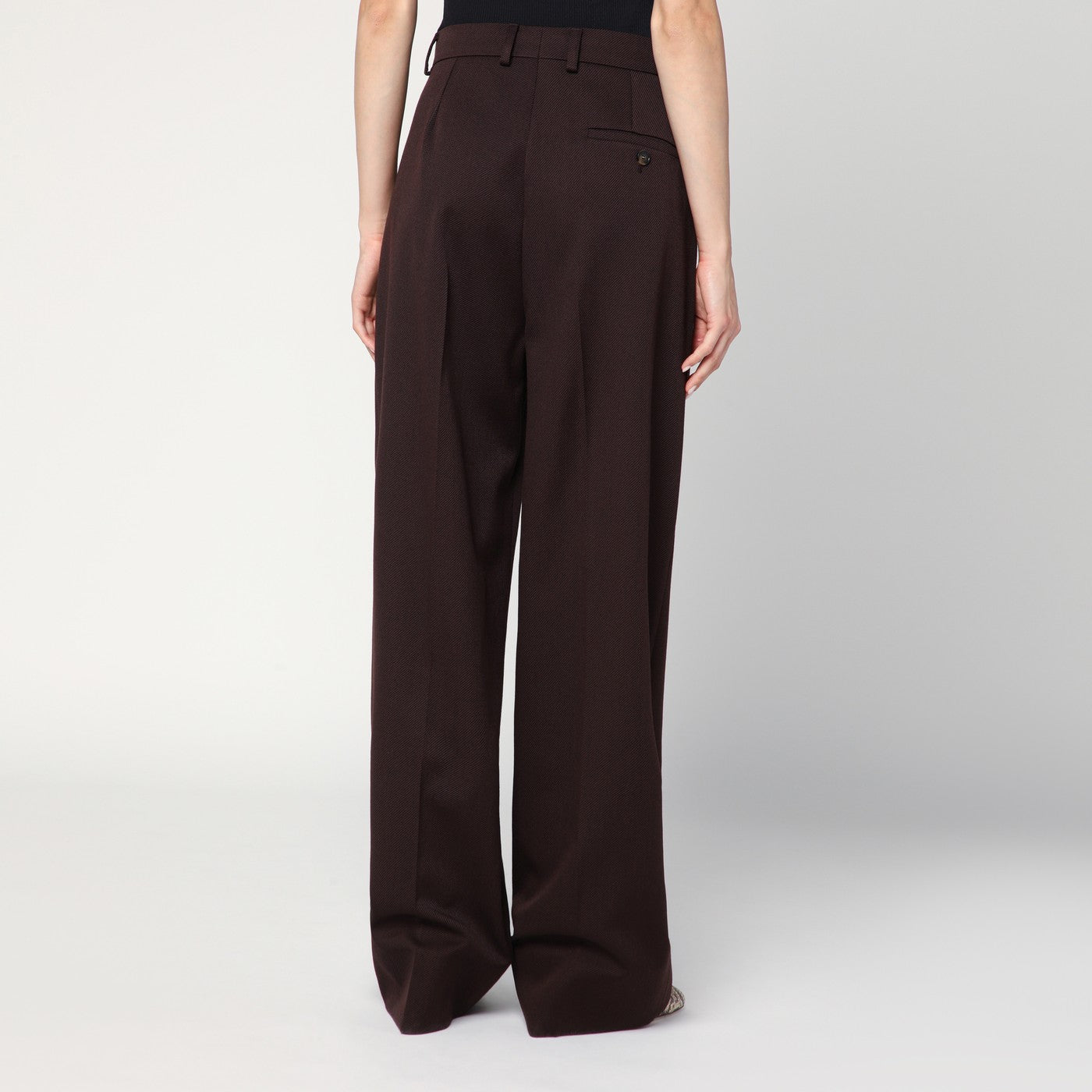 Pantalone a gamba dritta in lana color prugna