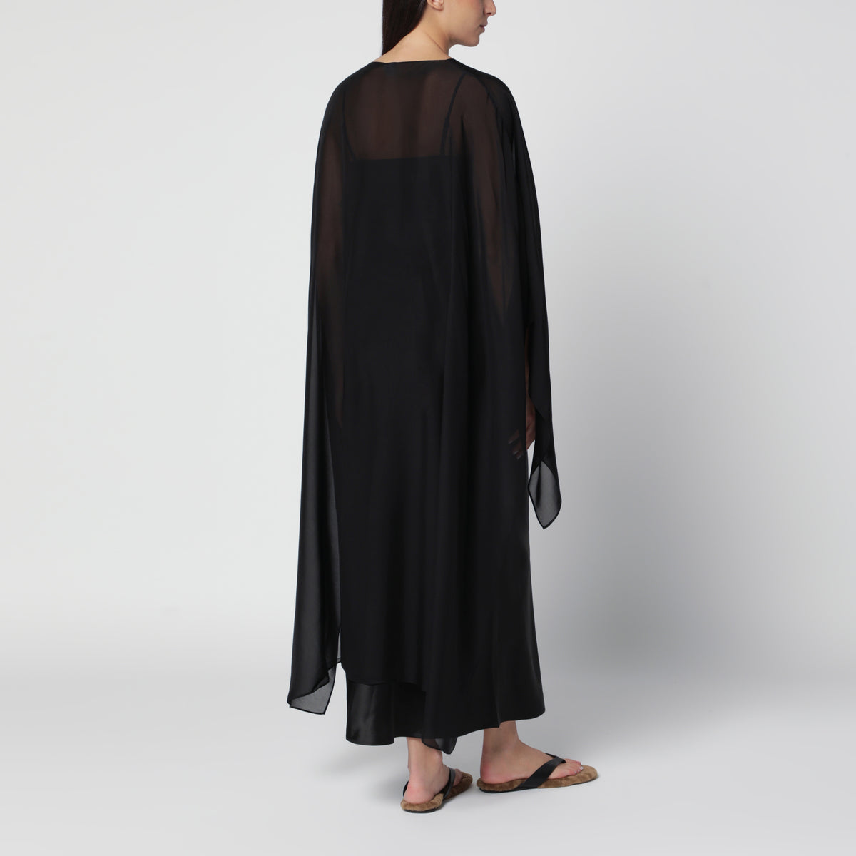 Char black silk chiffon cape