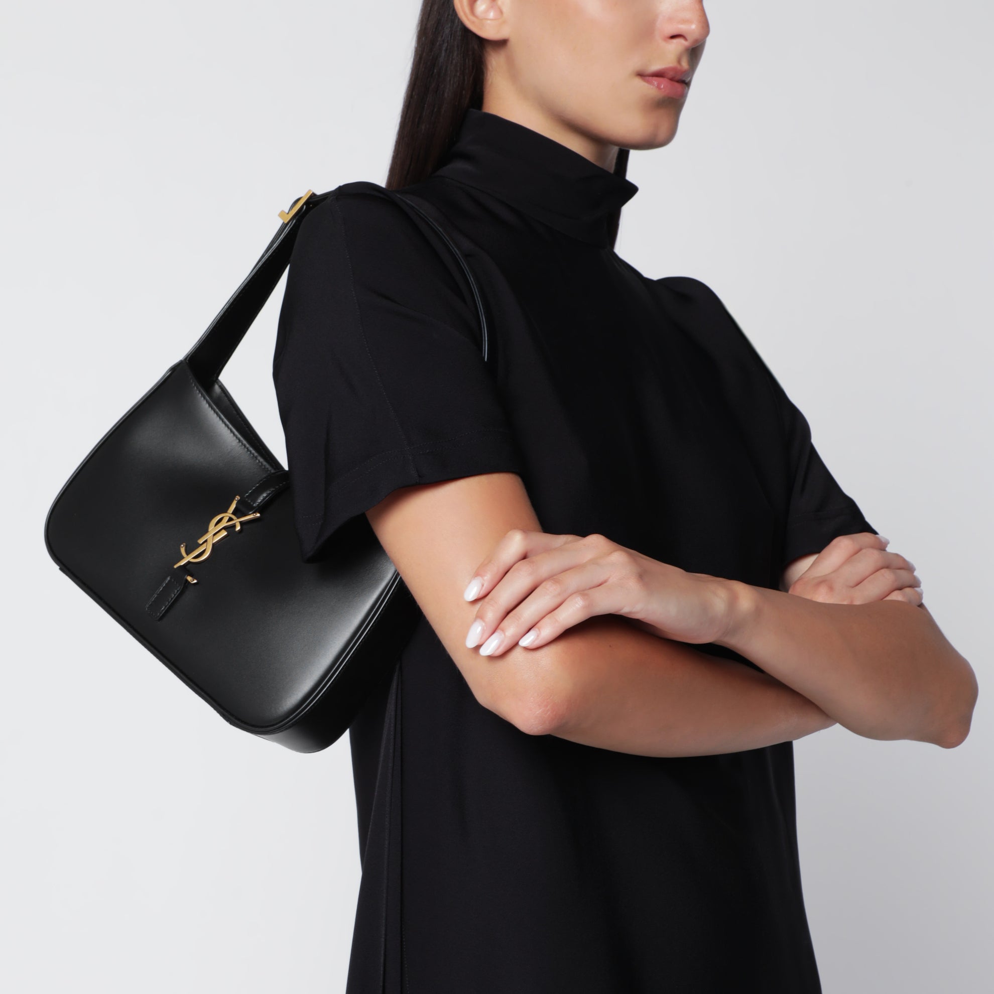 Borsa 5 À 7 nera in pelle liscia