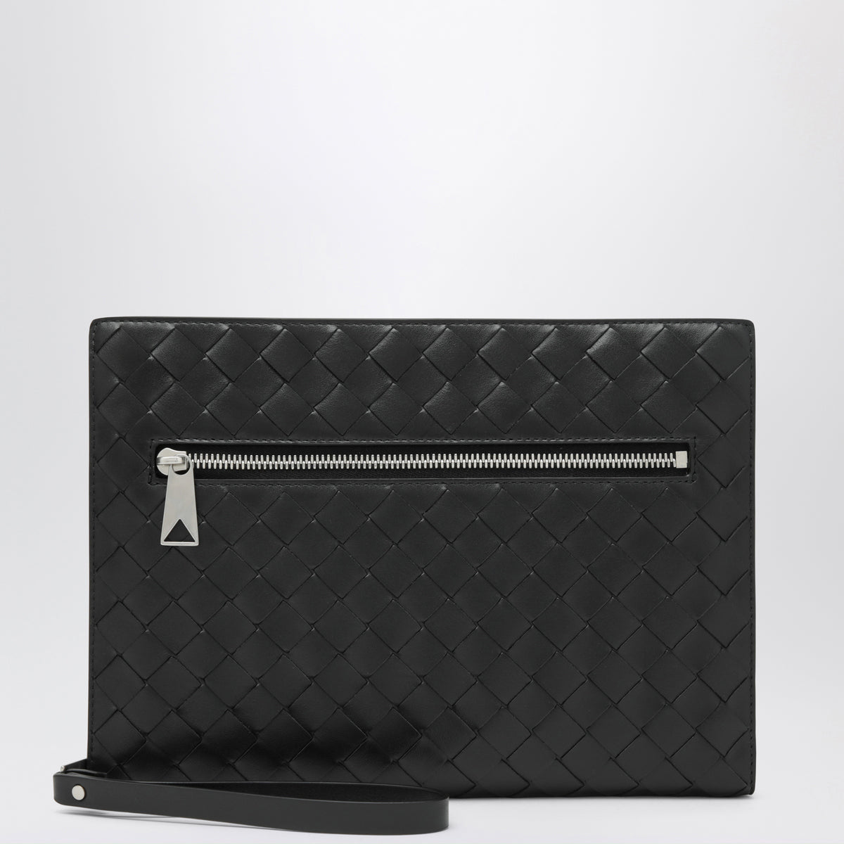Petit porte-documents Intrecciato noir en cuir
