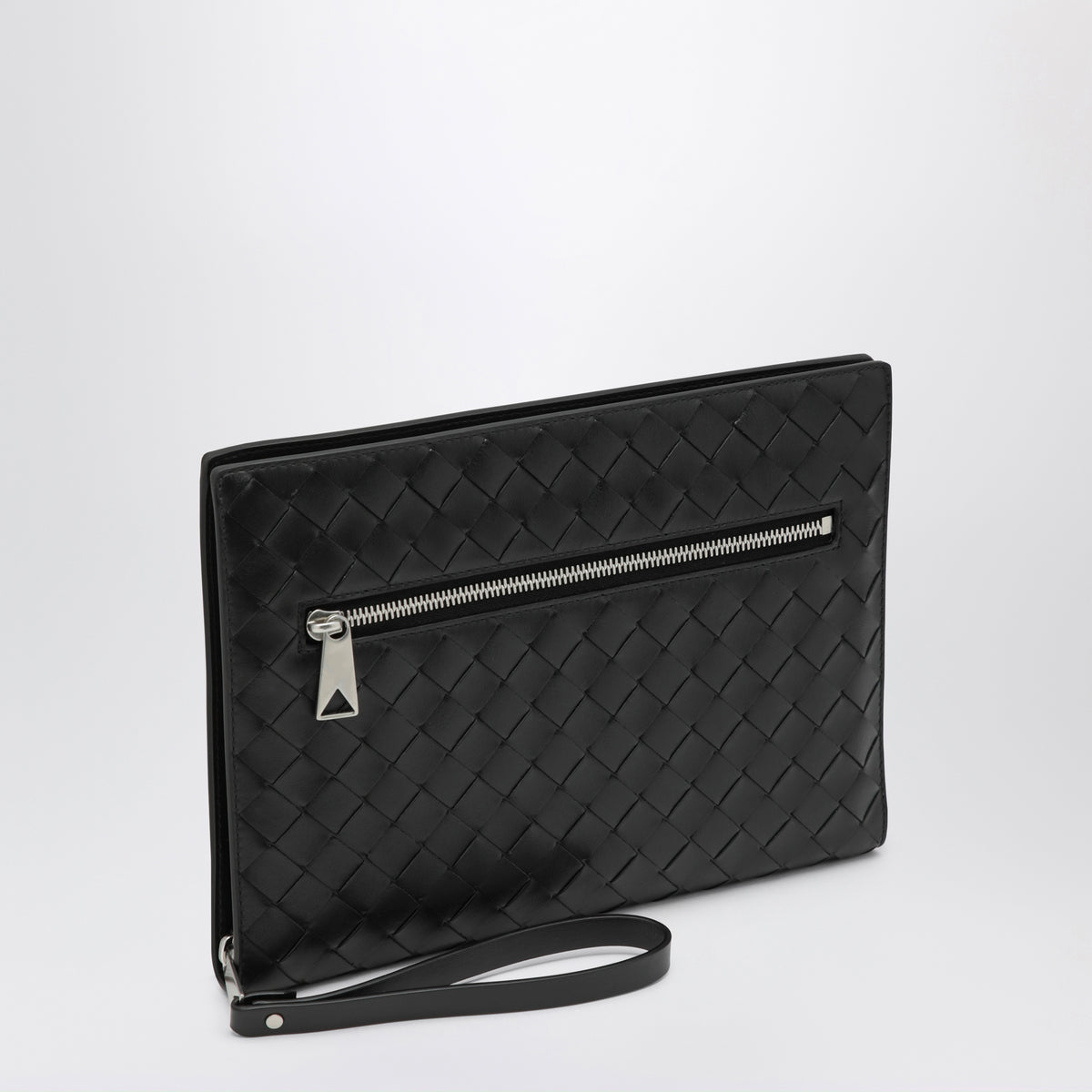 Petit porte-documents Intrecciato noir en cuir