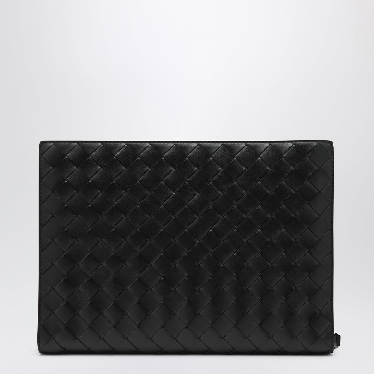 Petit porte-documents Intrecciato noir en cuir