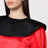 Red silk blouse with black collar