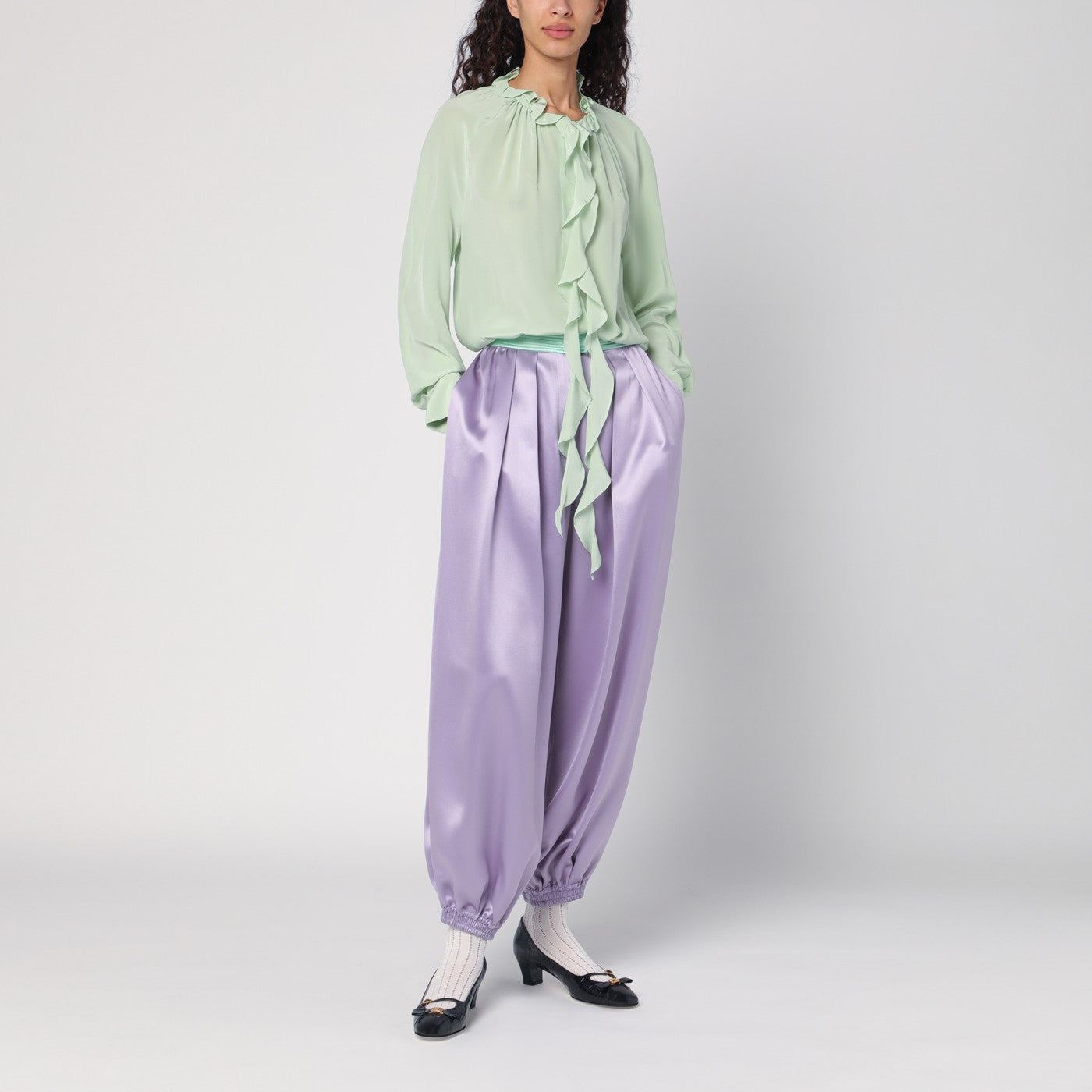 Wide lilac silk pants