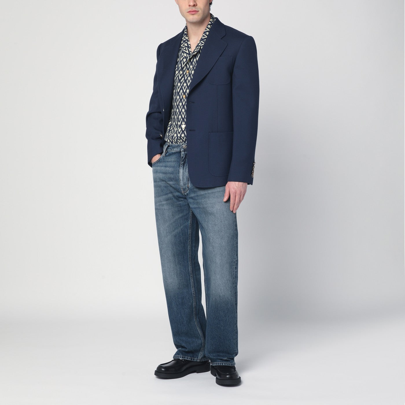 Blue single-breasted wool jacket