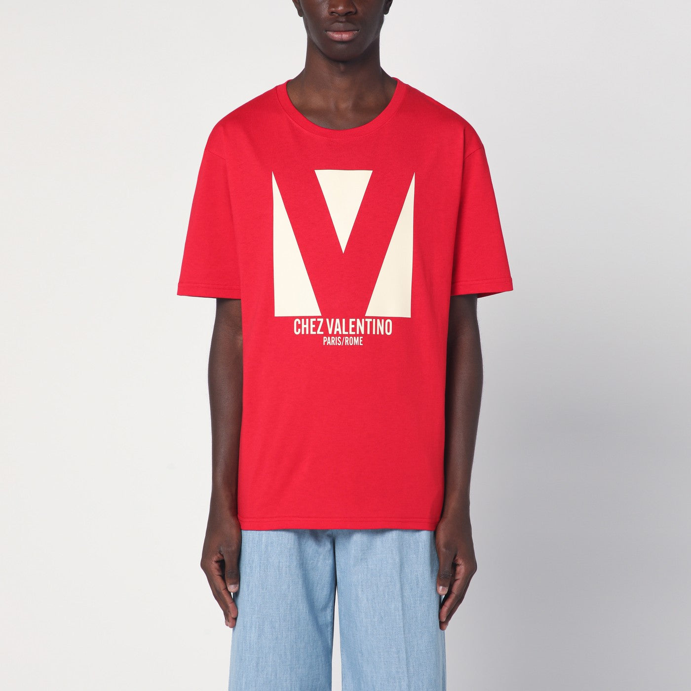 T-shirt rouge avec imprimé Chez Valentino