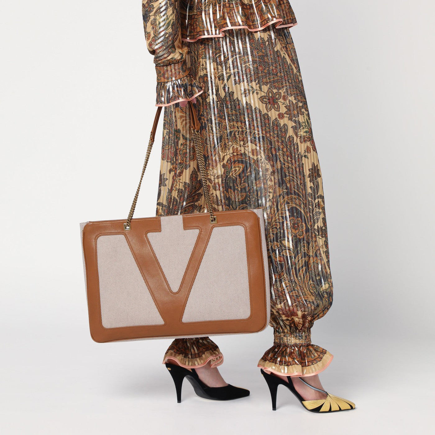 Large Viva Superstar Bag in Natural/Spice Canvas