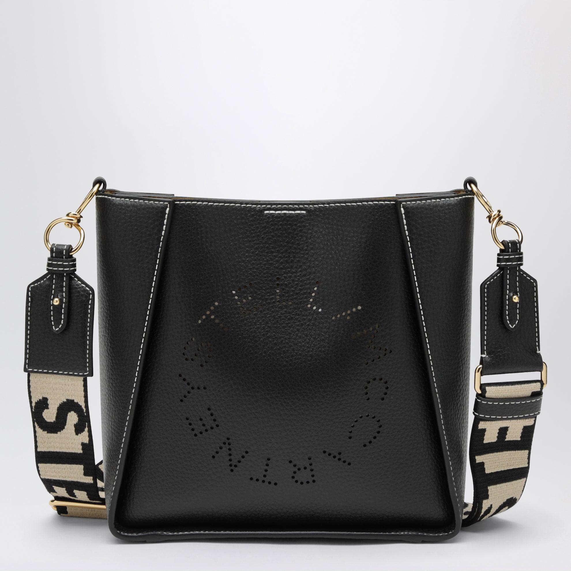 Borsa a tracolla quadrata nera con logo
